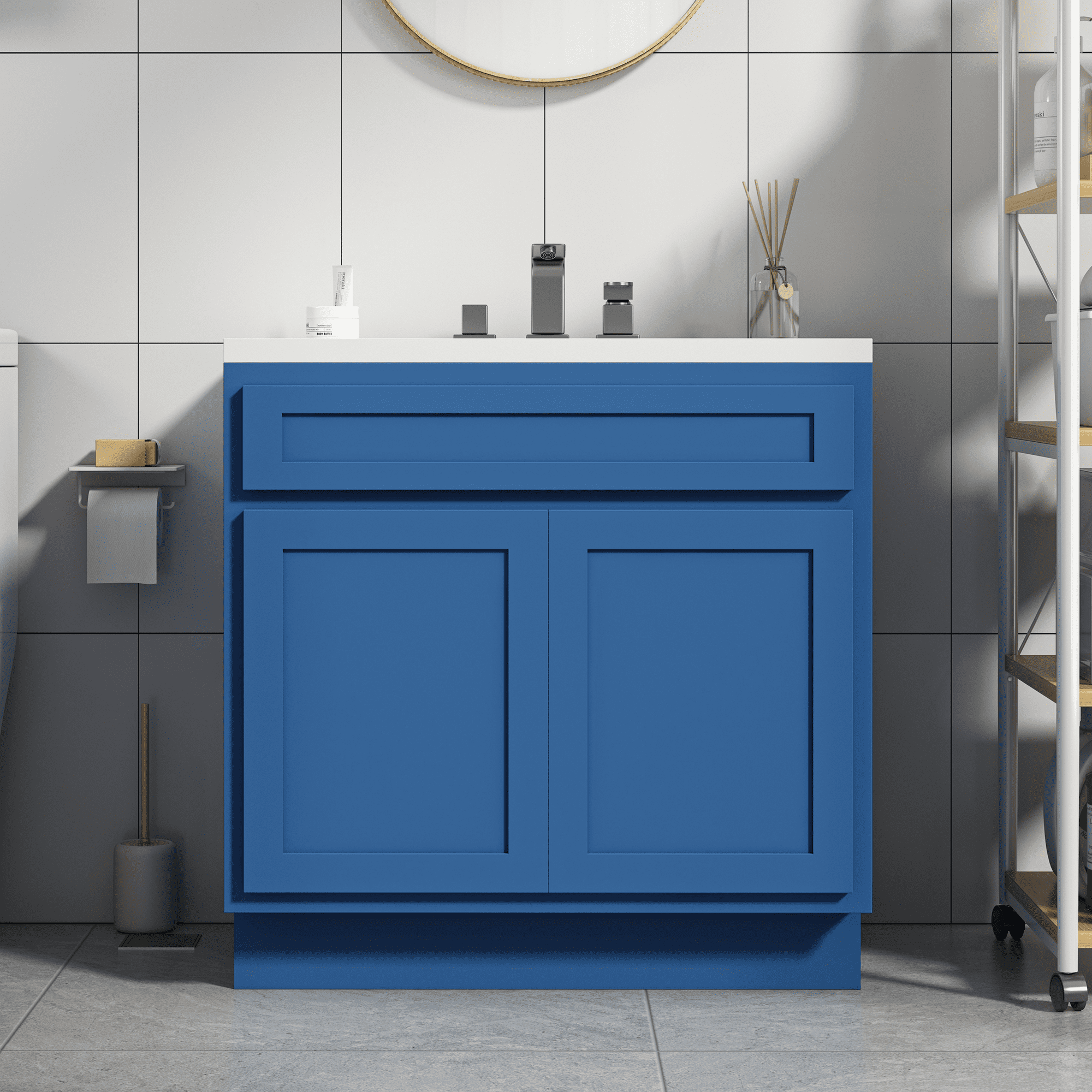 Blue 39 Inch Single Sink Shaker Style Bathroom Vanity Cabinet