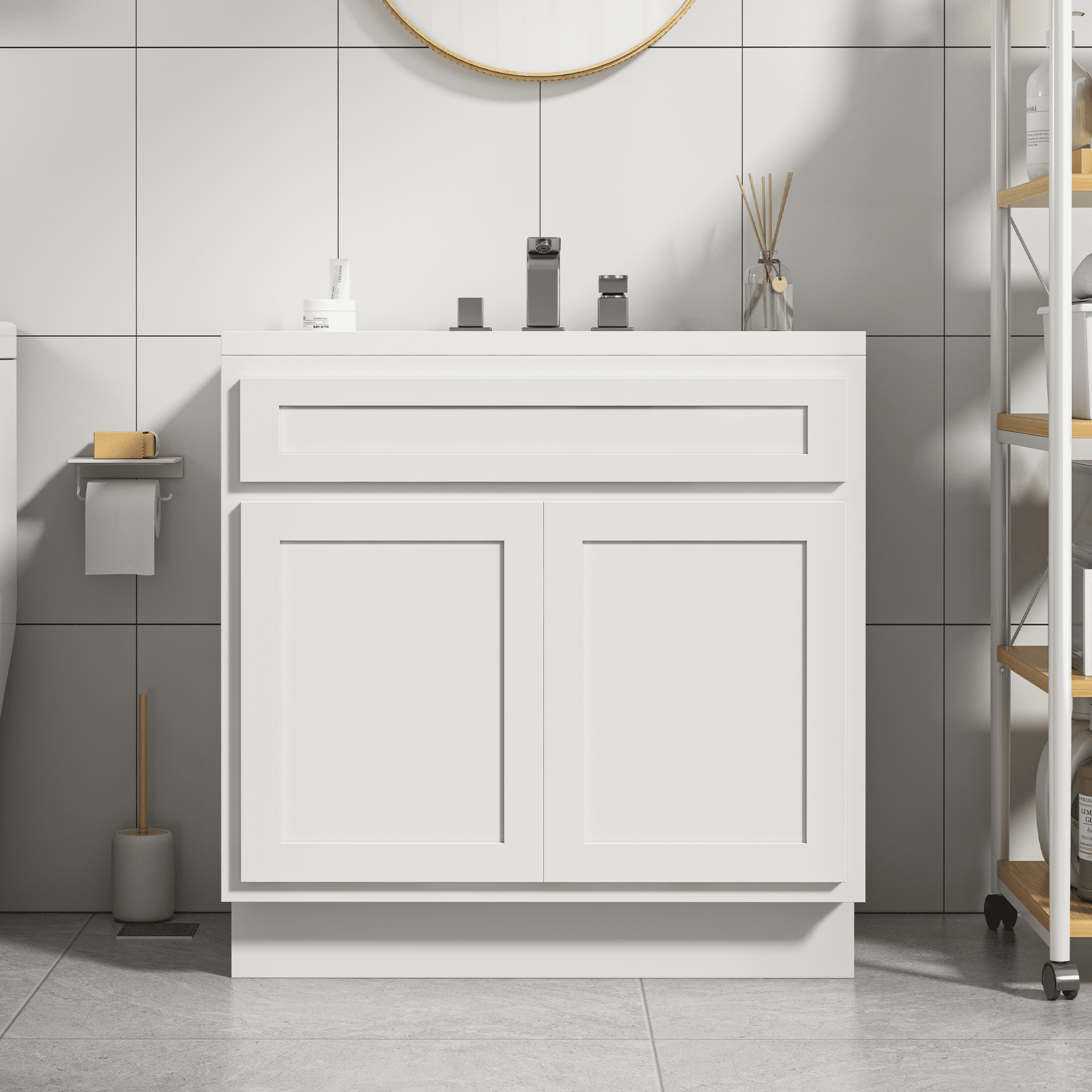 White Shaker Style 39" Freestanding Bathroom Vanity Cabinet