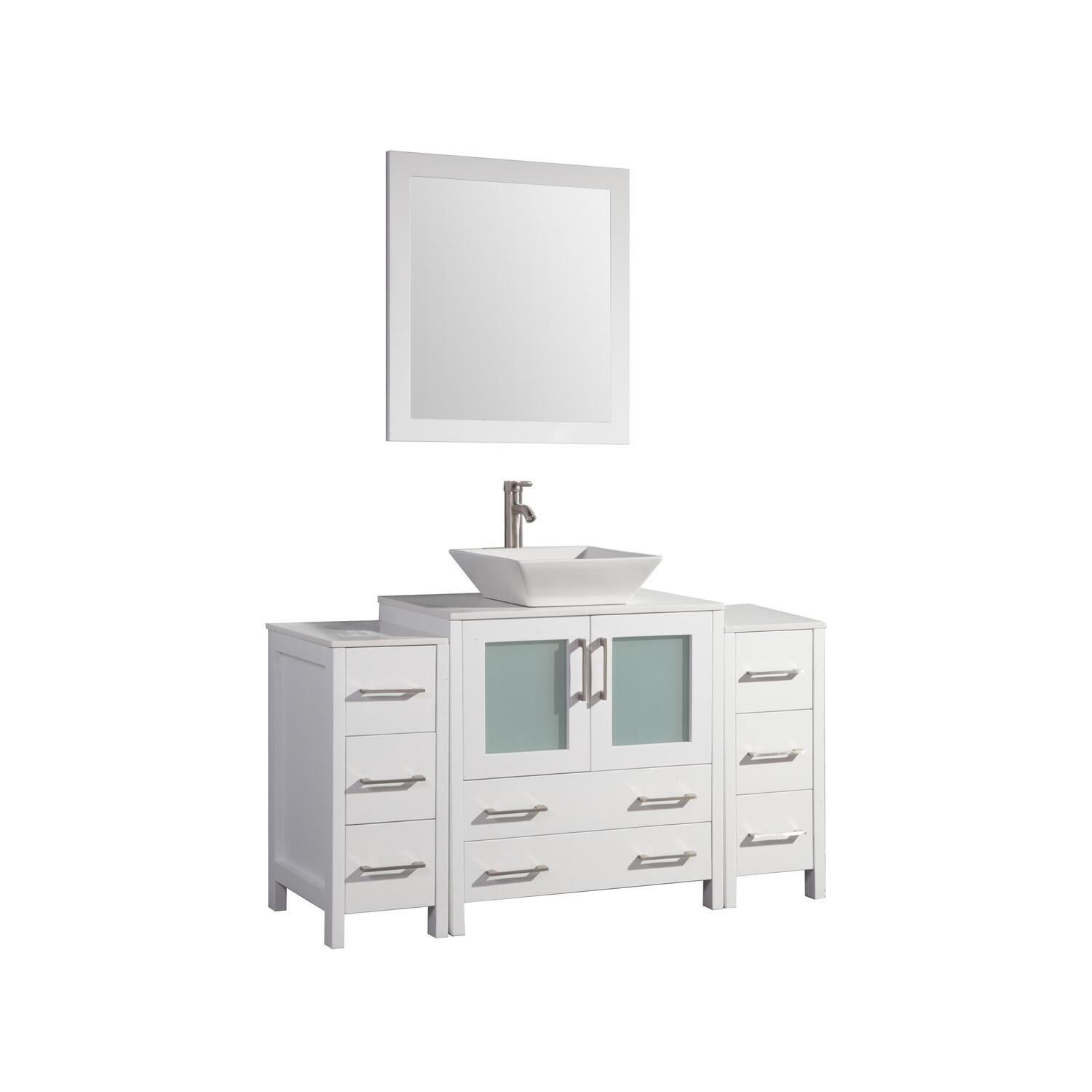 White 54" Single Sink Bathroom Vanity Set with Ceramic Top