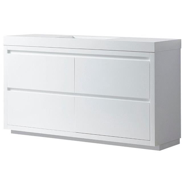 Glossy White 60-Inch Single Sink Bathroom Vanity with Resin Top