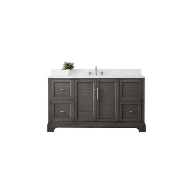 Silver Grey 60" Double Sink Bathroom Vanity with Quartz Top