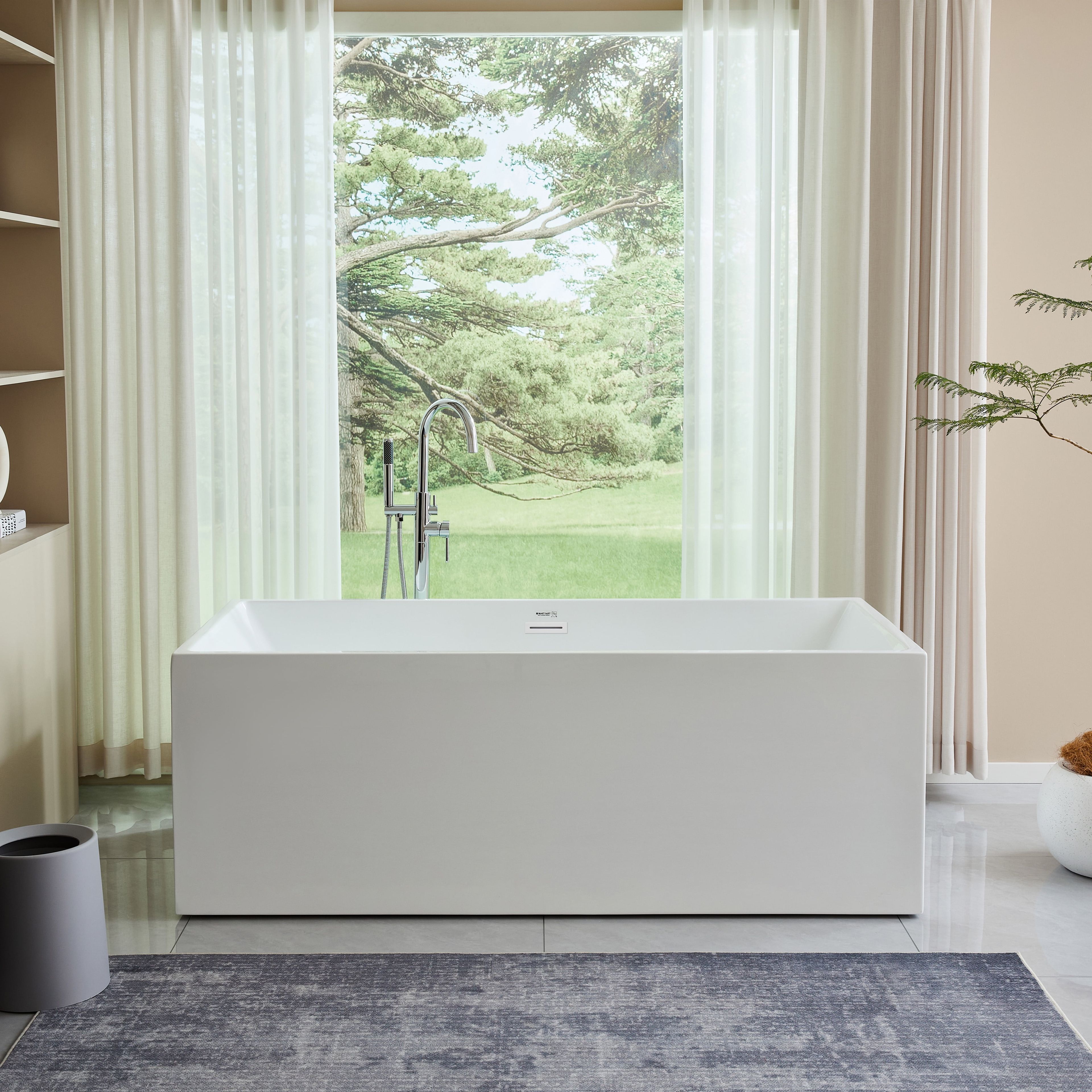 Vanity Art 67" Pure White Acrylic Freestanding Soaking Bathtub