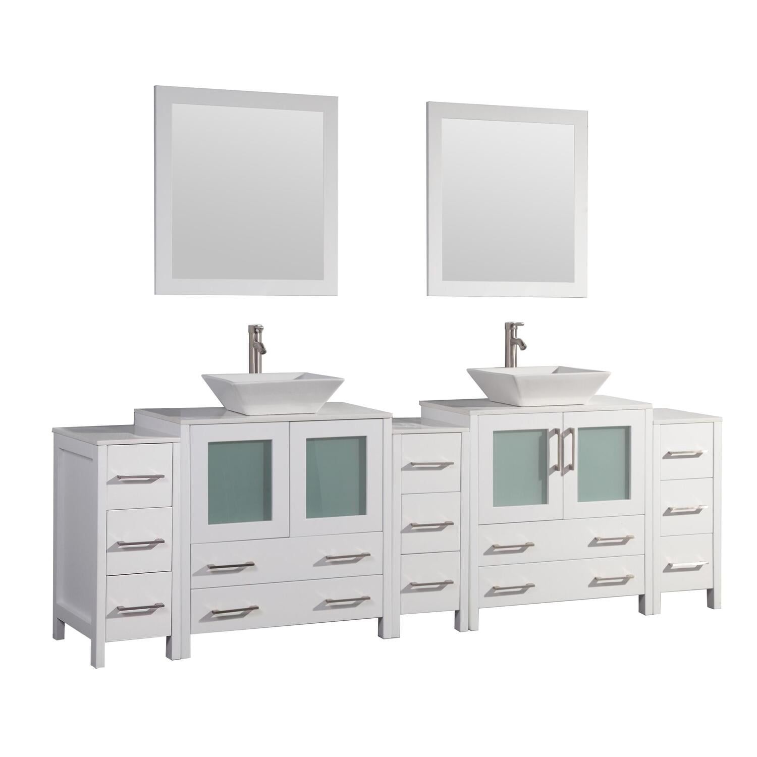 White 96" Double Sink Bathroom Vanity Set with Ceramic Top