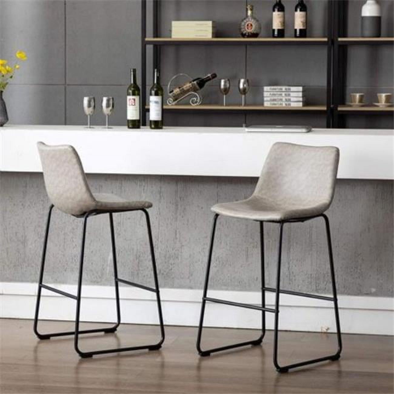 Luxurious Gray Synthetic Leather Dining Chairs with Metal Frame - Set of 2