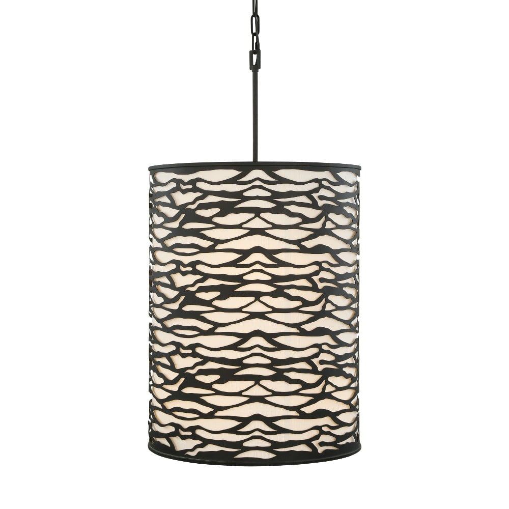 Kato Carbon Black 6-Light 18" Wide Classic Pendant with Linen Shade