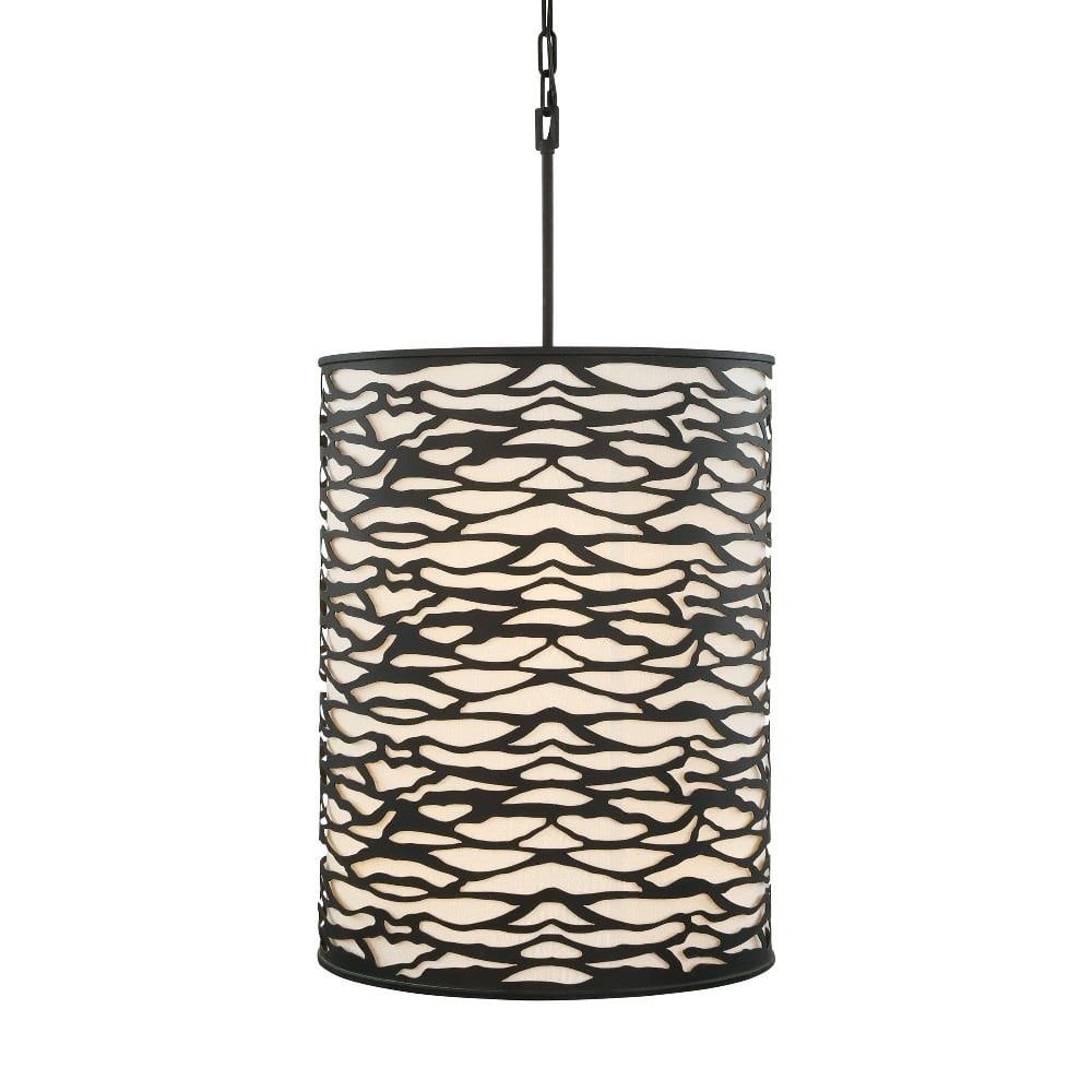 Kato Carbon Black 6-Light 18" Wide Classic Pendant with Linen Shade