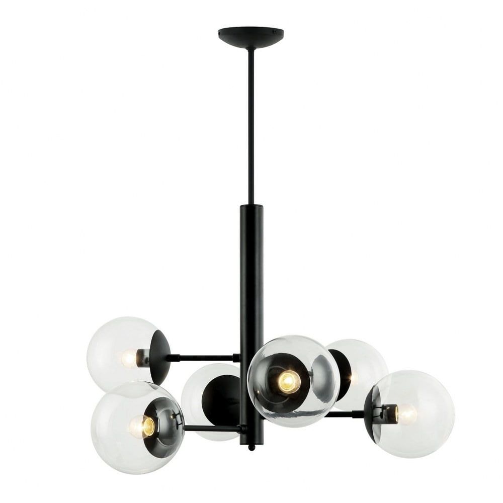 Black Mid-Century Modern Sputnik Chandelier with Glass Globes