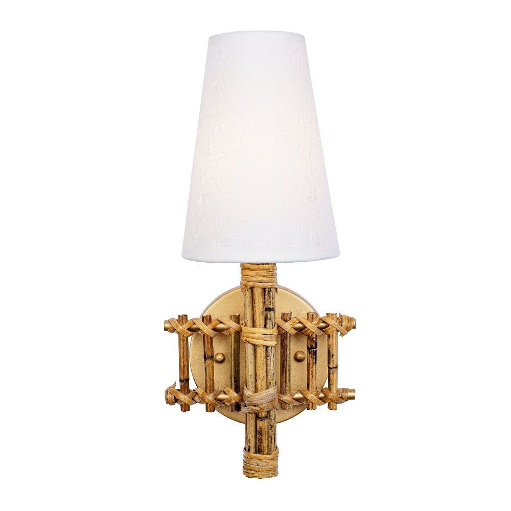 Nevis 14" French Gold Dimmable LED Wall Sconce with Rattan Detail