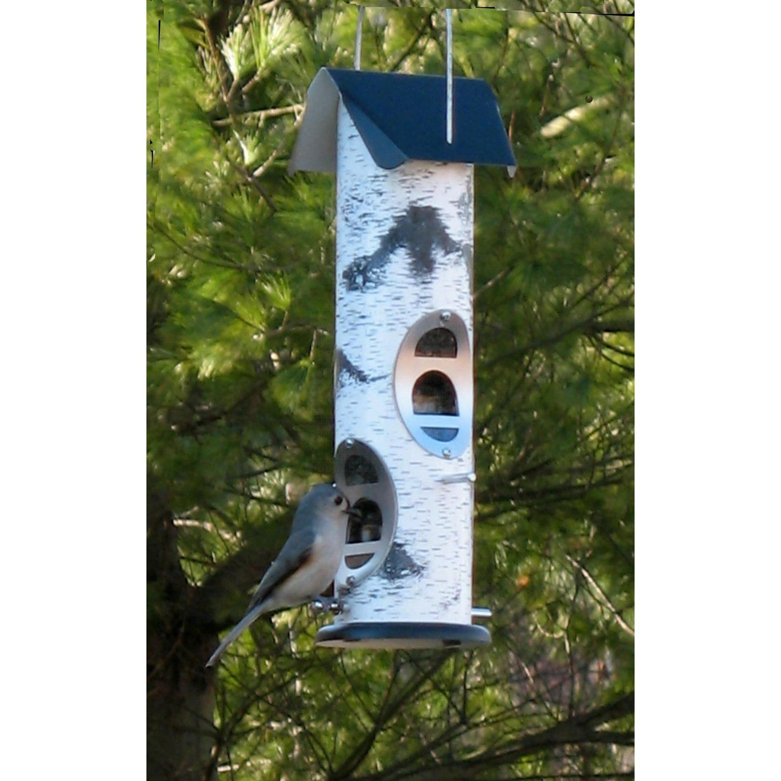 Birch Log Squirrel Resistant Metal and Plastic Tube Bird Feeder