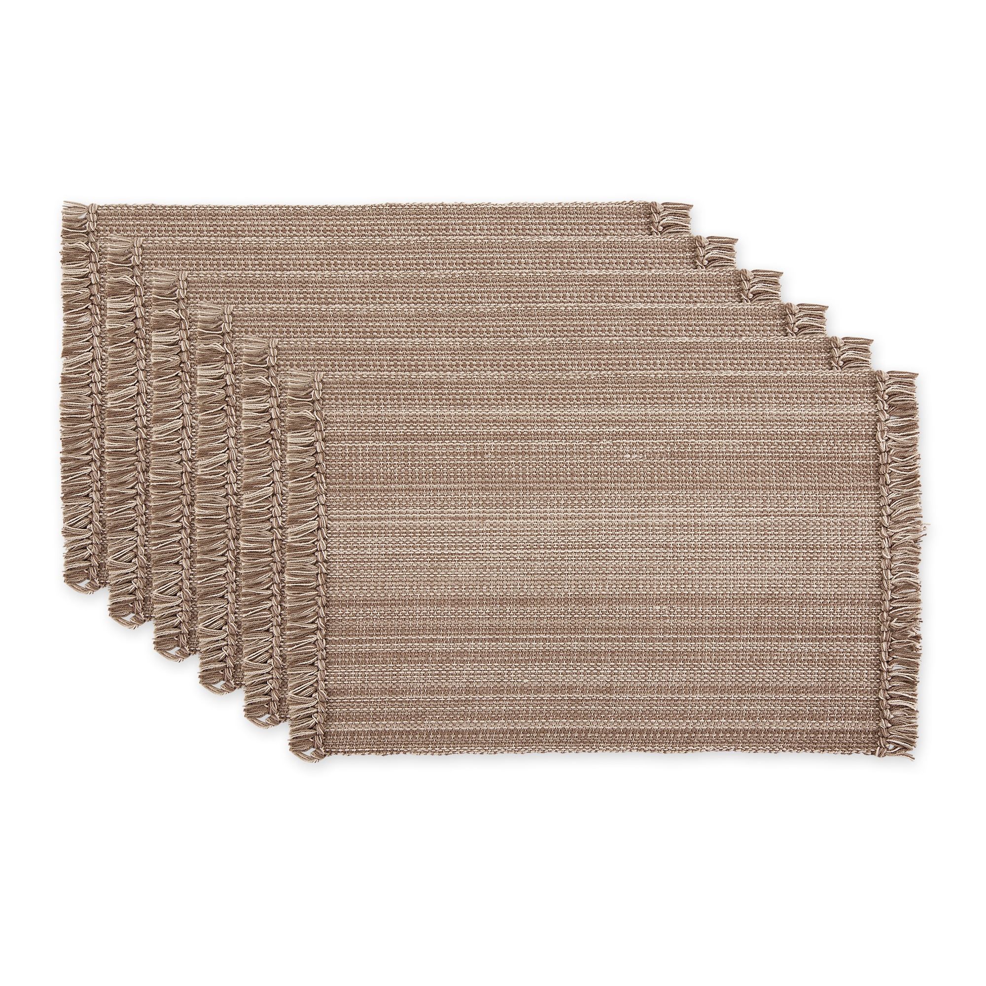 Variegated Beige Cotton Fringe Placemats Set of 6, 13x19