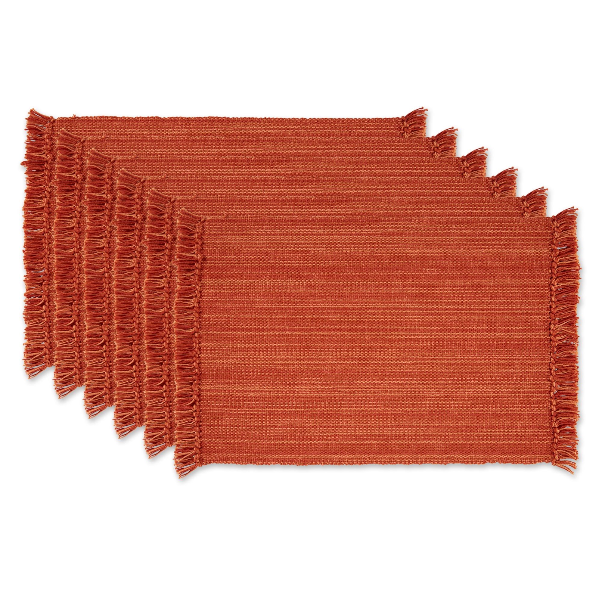 Spice Orange Woven Fabric Fringe Placemats Set of 6