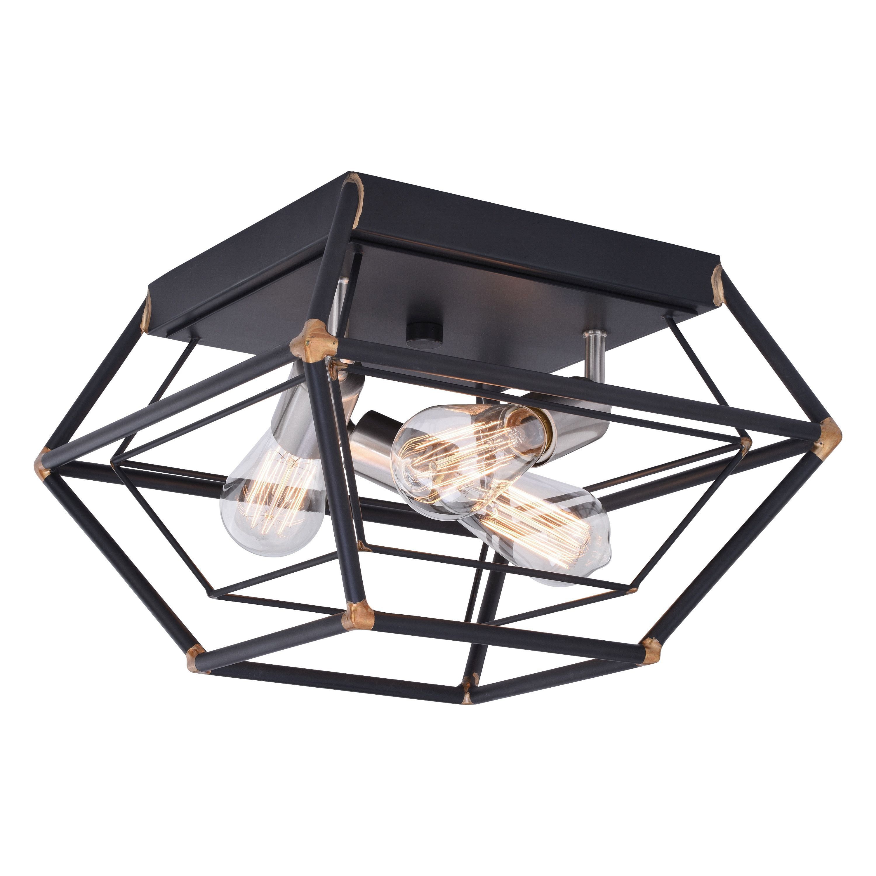 Bartlett 18" Industrial Cage Flush Mount Ceiling Light in Bronze and Satin Nickel