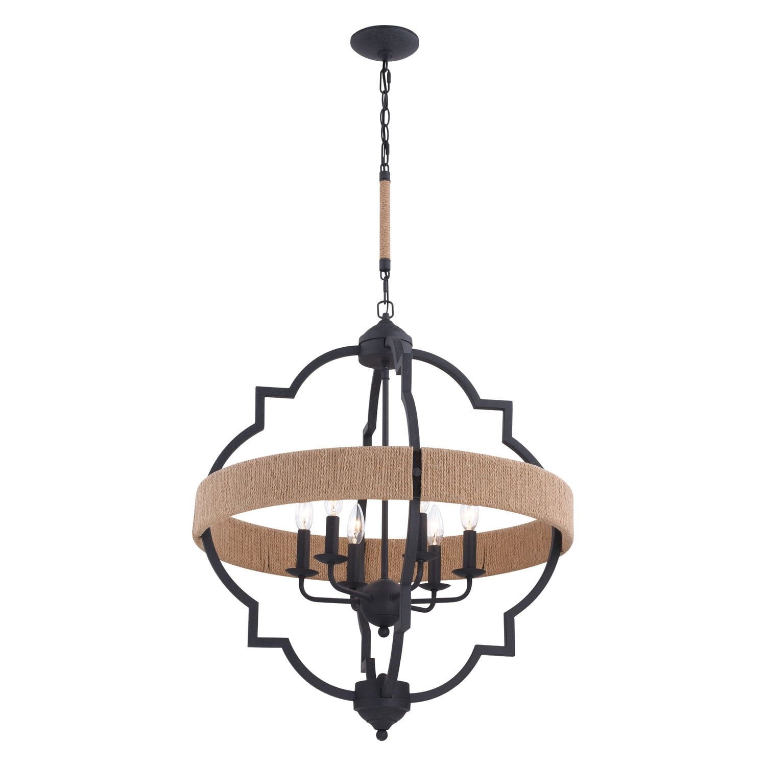 Beaumont Textured Gray 25'' Open Cage Pendant with Rope Accents