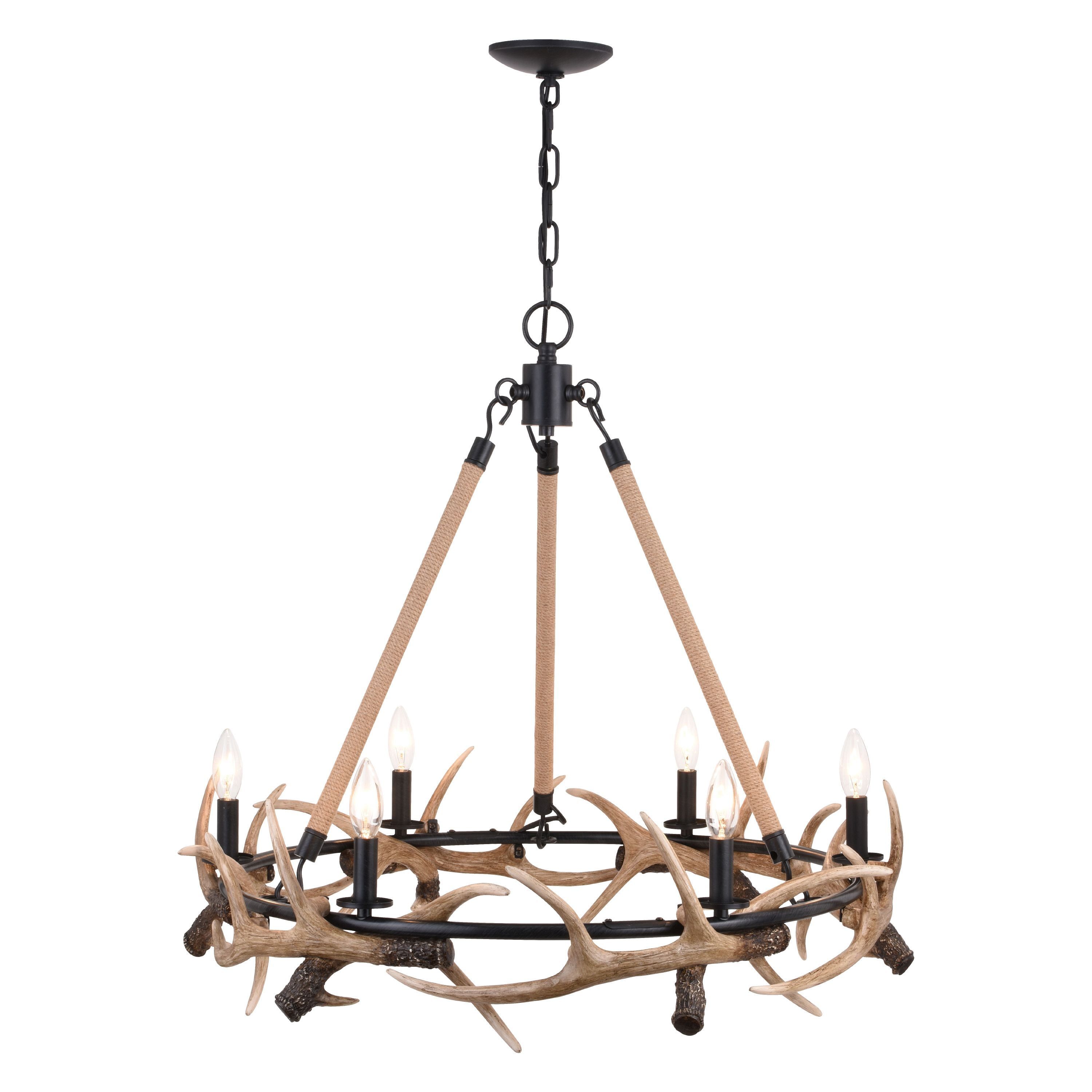 Breckenridge Rustic 30.5'' Bronze Antler Chandelier with Rope Accents