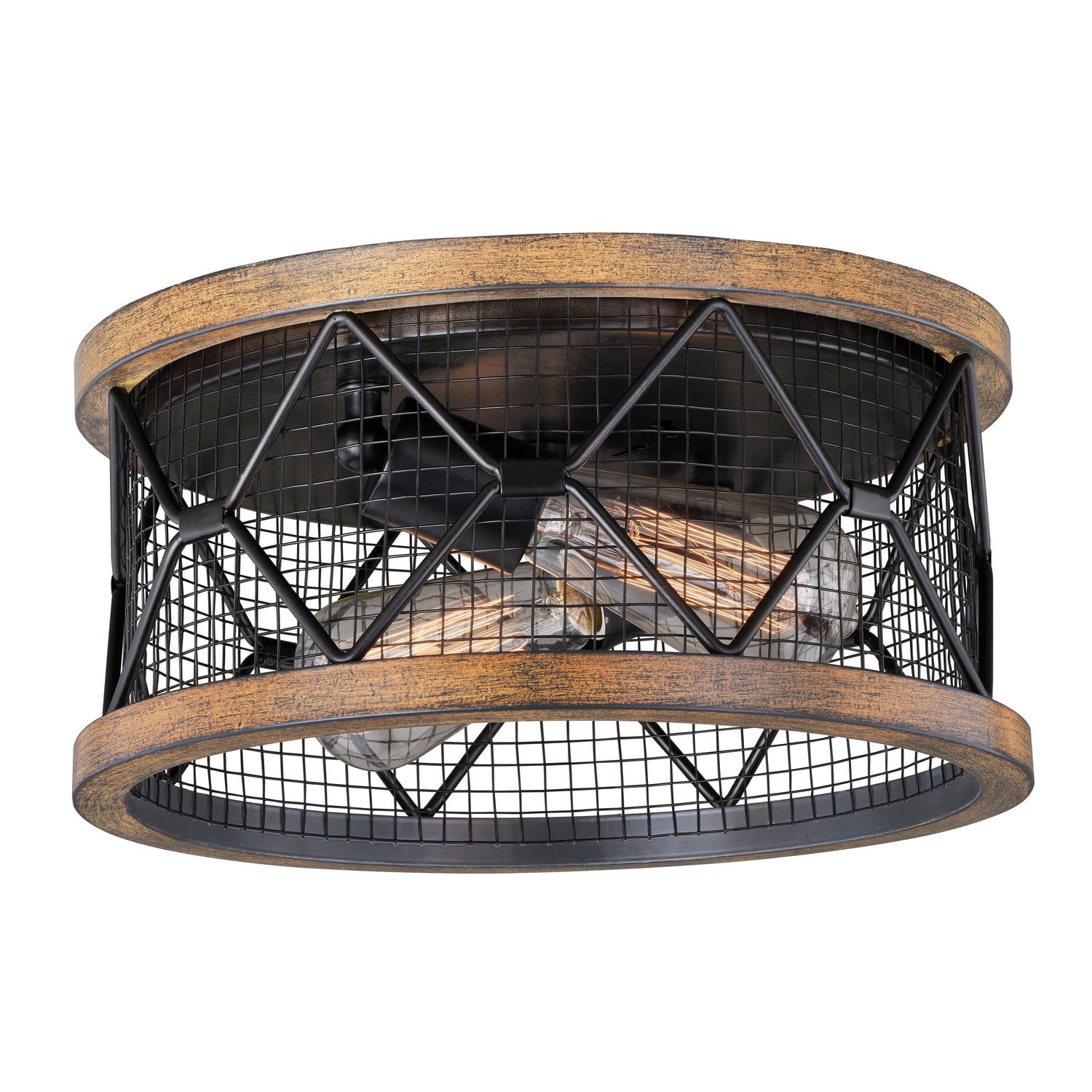 Bremerton 13" Bronze and Teak Drum Flush Mount Light