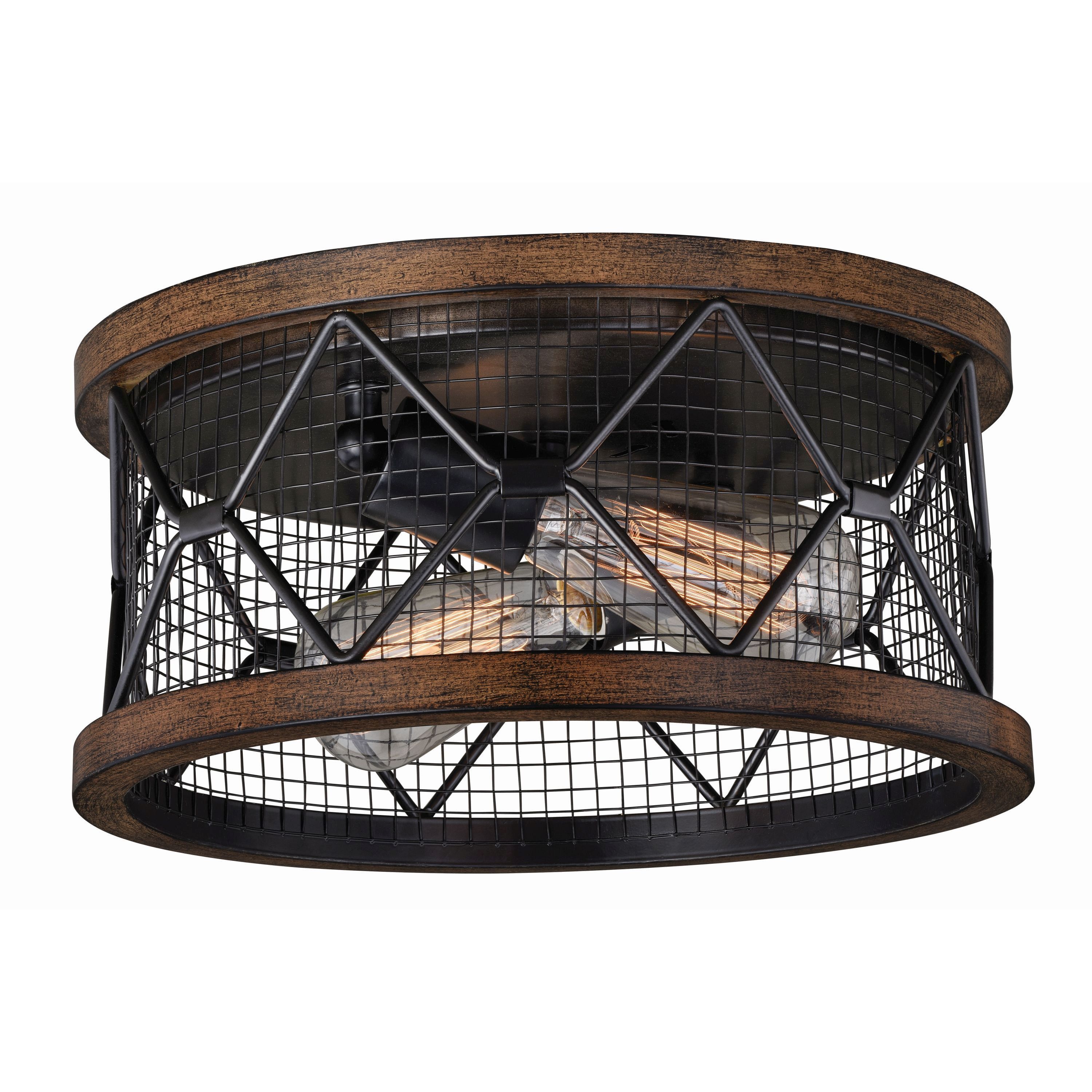 Bremerton 13" Bronze and Teak Drum Flush Mount Light