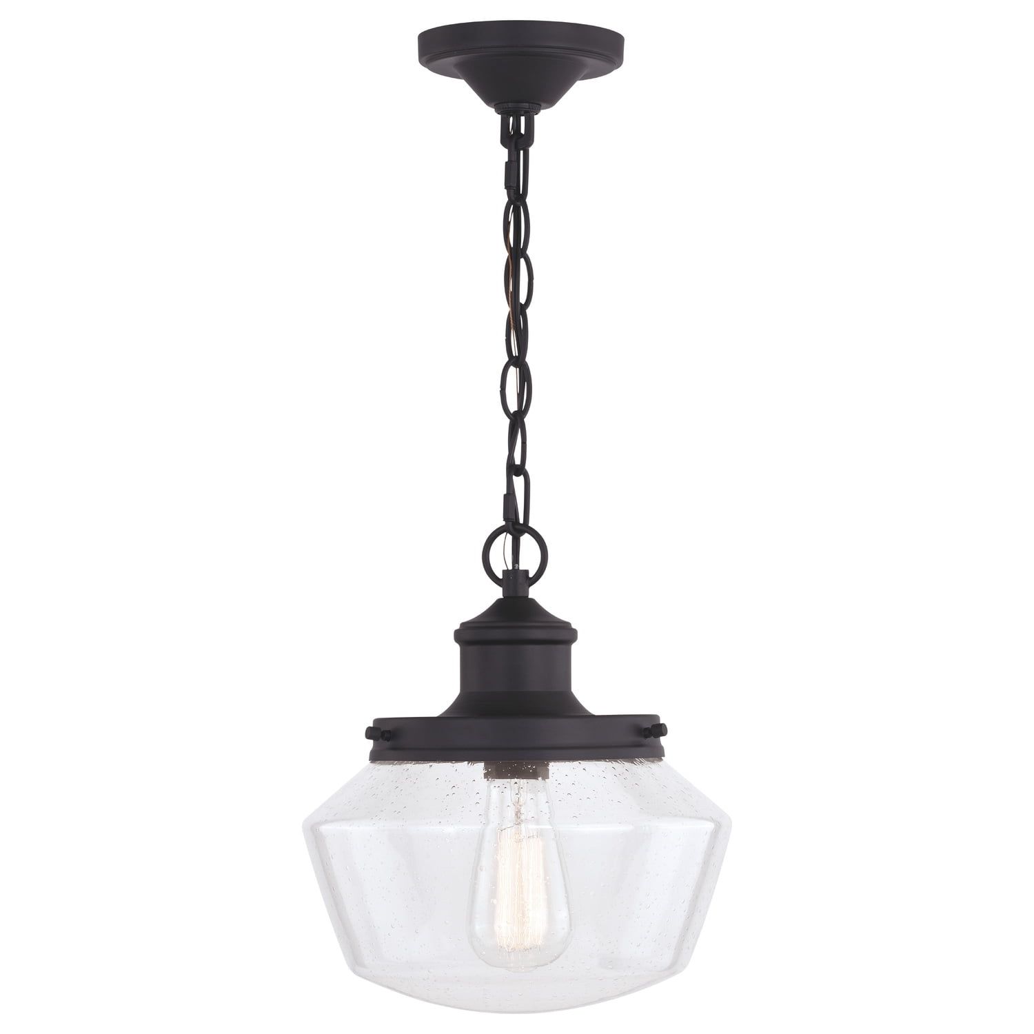 Matte Black Farmhouse Glass Outdoor Pendant Light