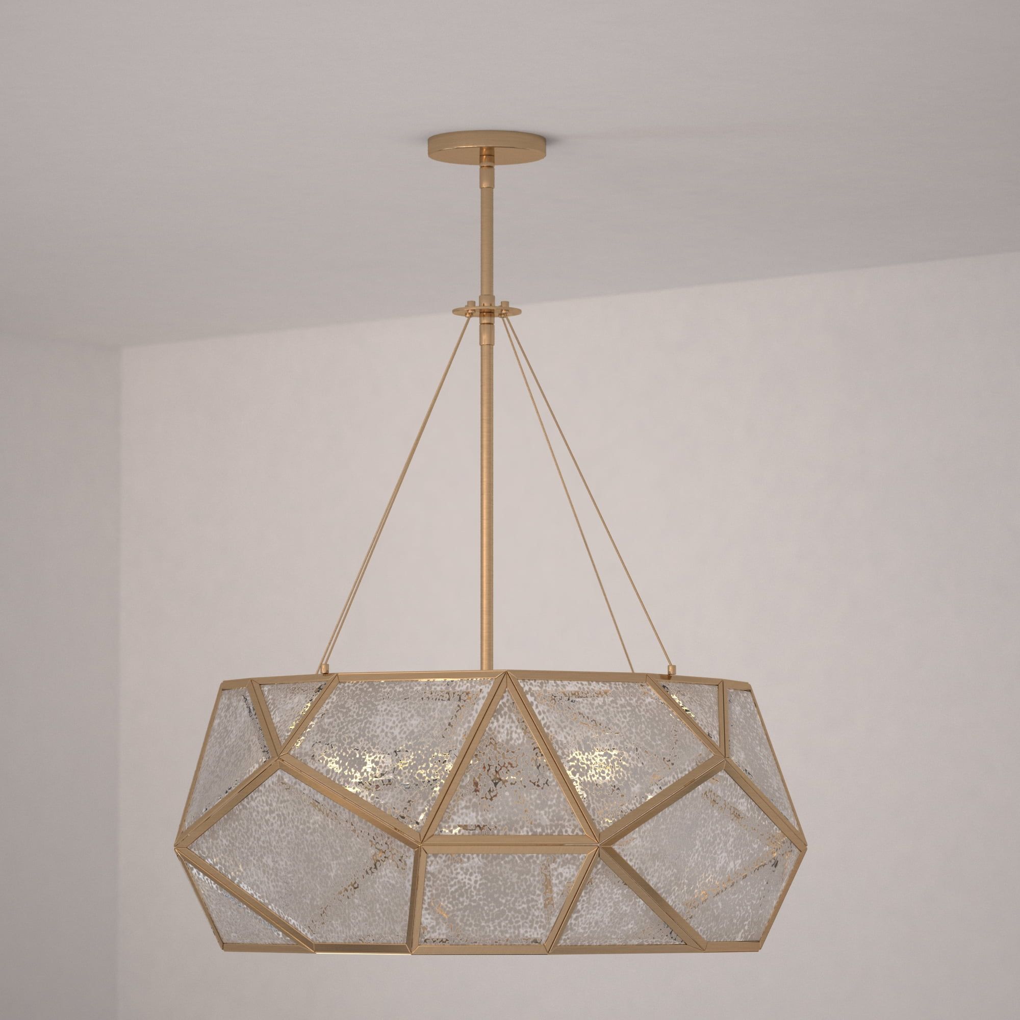 Euclid 24-Inch Aged Brass Drum Pendant Light with Mercury Glass