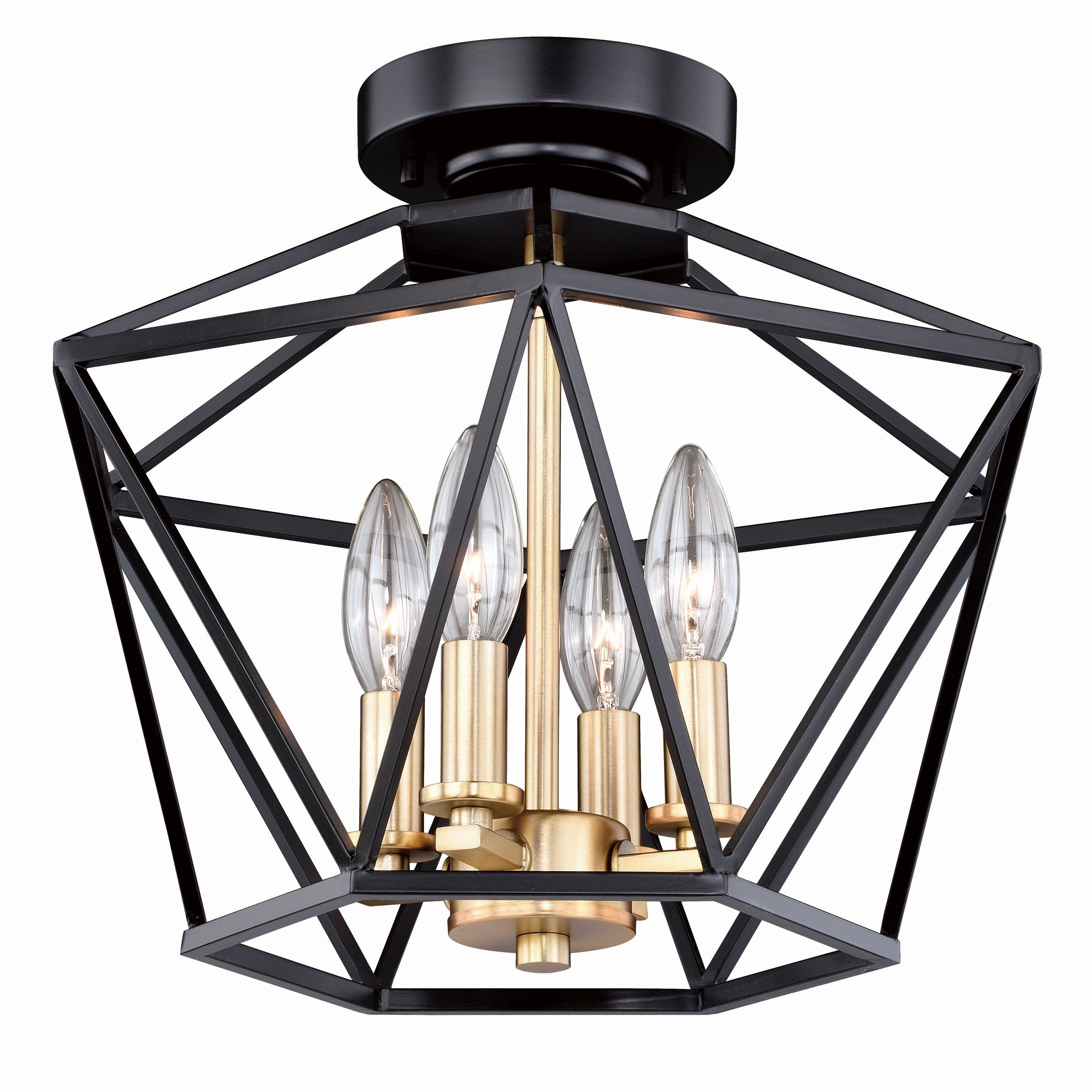 Turin Noble Bronze and Natural Brass Geometric Cage Semi-Flush Mount Light