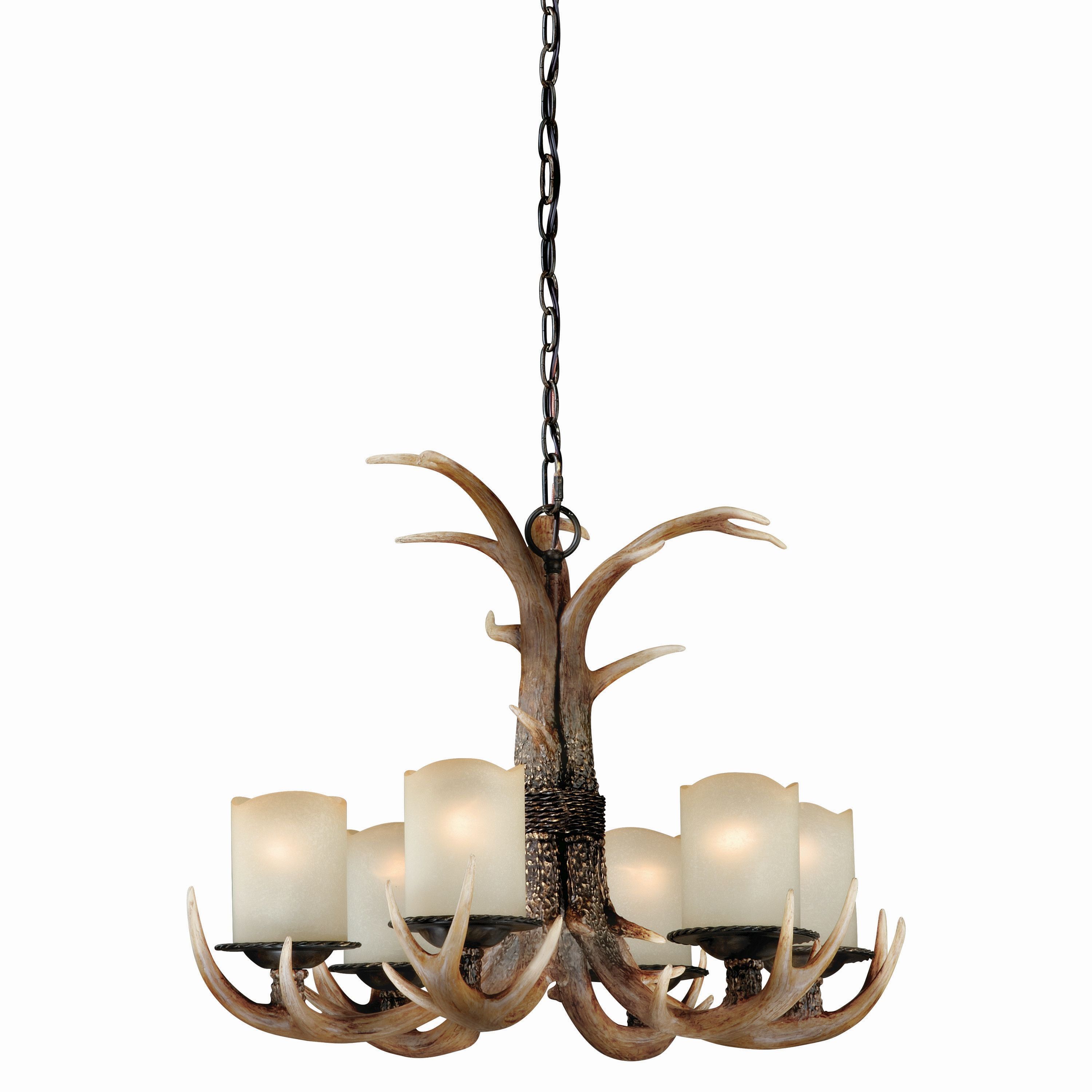 Rustic Antler-Inspired 6-Light Chandelier in Creme Cognac and Black Walnut