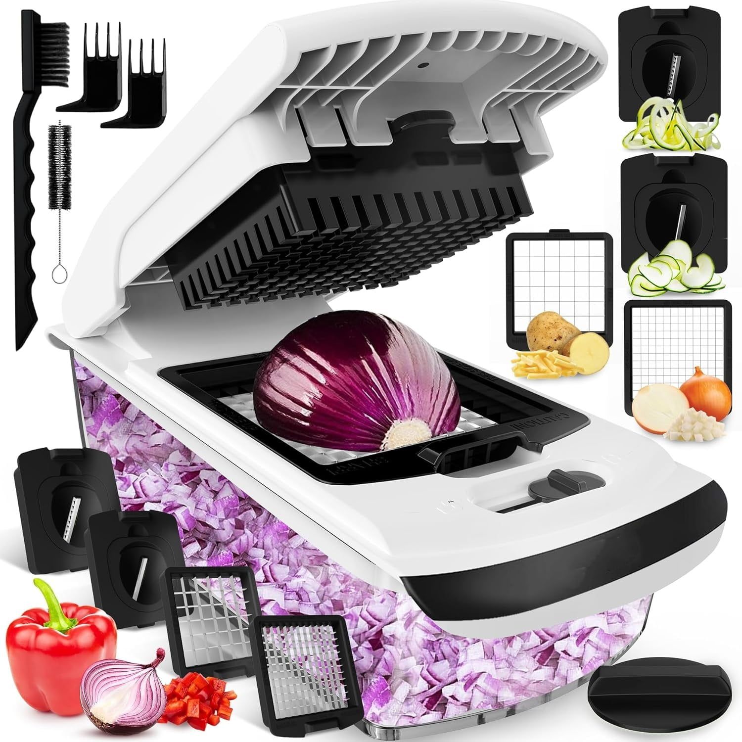 Fullstar White and Black ABS Plastic Vegetable Chopper with Spiralizer