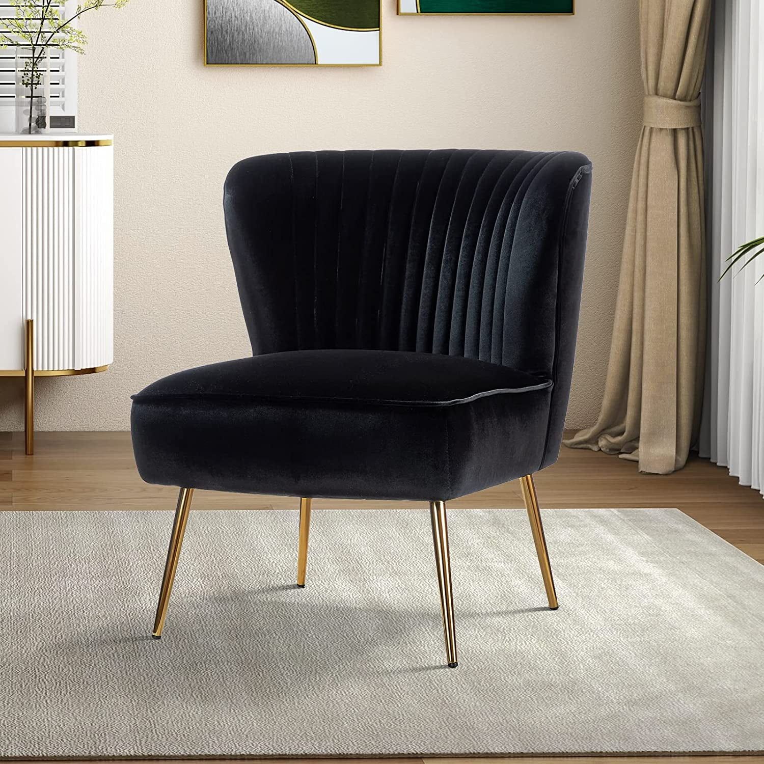 Monica Black Velvet Side Chair with Polished Gold Legs