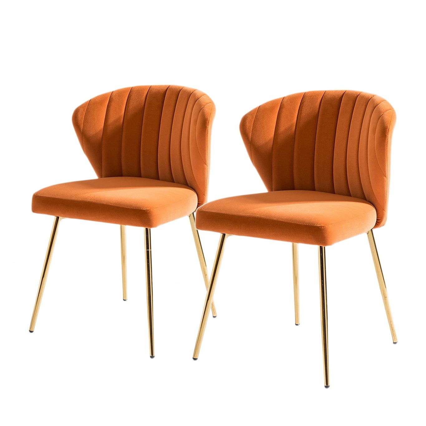 Midcentury Orange Velvet Upholstered Side Chair with Gold Legs