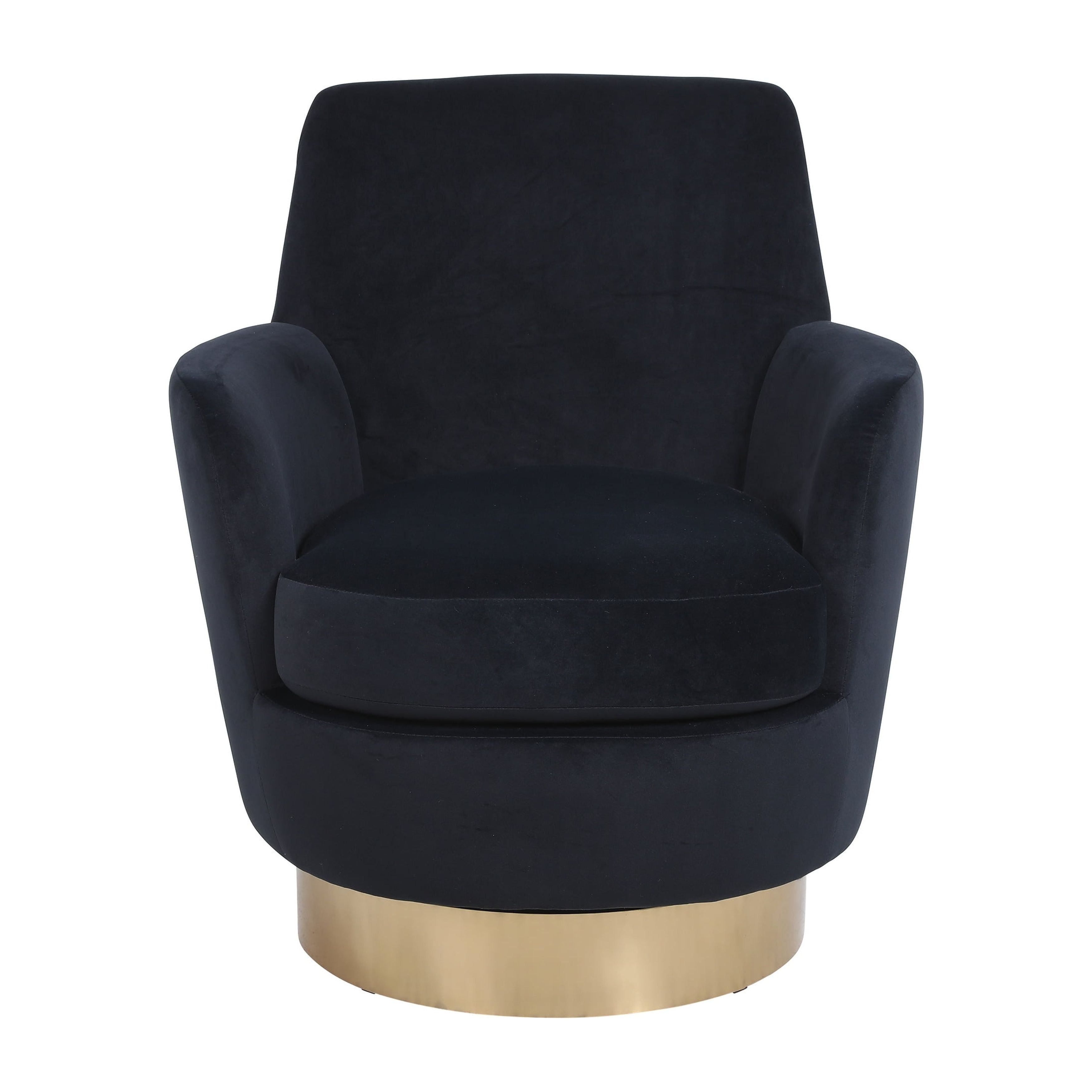 Black Velvet Swivel Barrel Chair with Gold Base