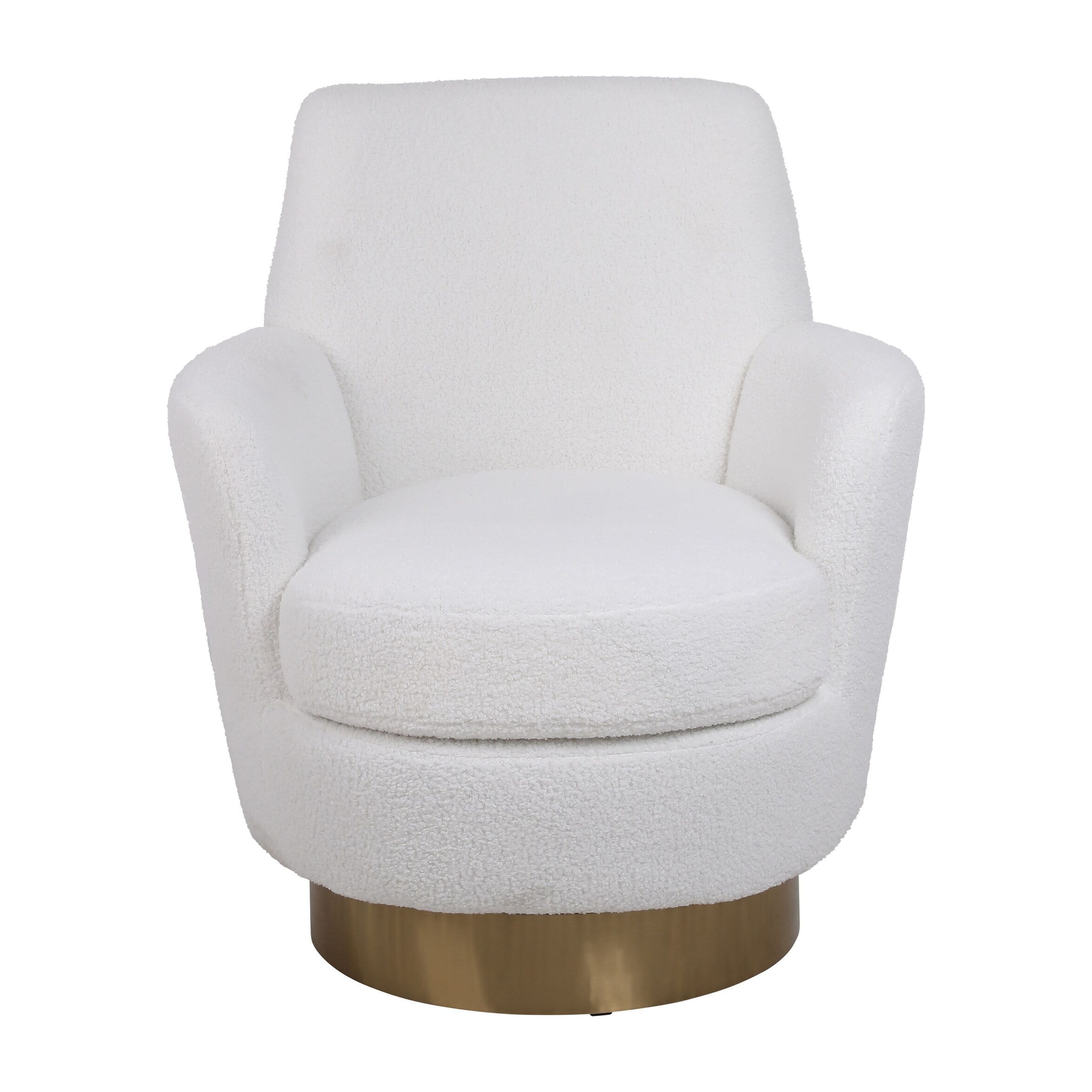 Ivory Velvet Swivel Barrel Accent Chair with Wood Base