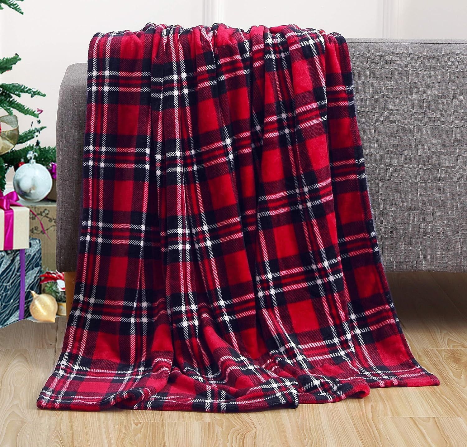 Plaid Red and Black Ultra Soft Fleece Throw Blanket