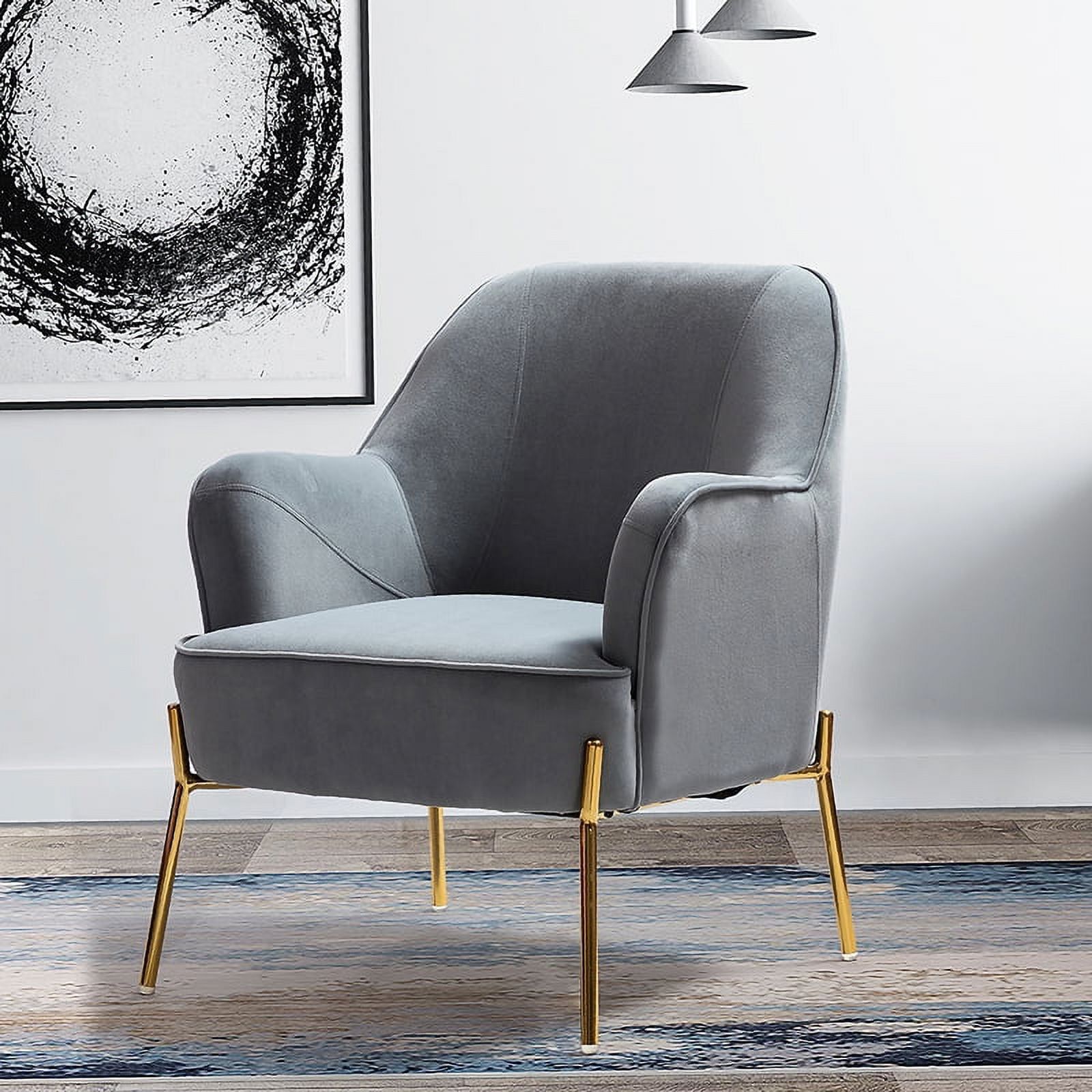 Elegant Gray Velvet Accent Chair with Golden Metal Legs