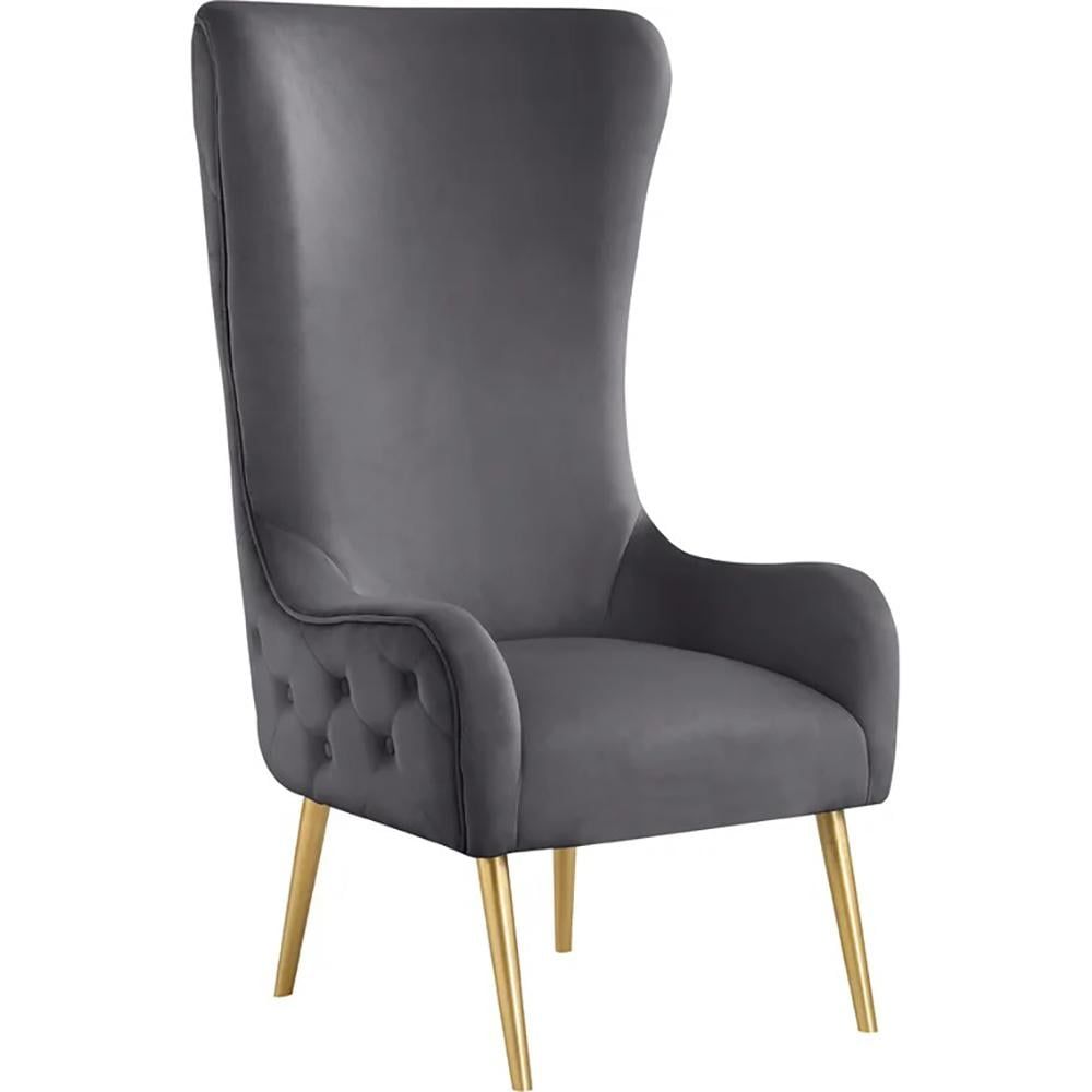 Gray Velvet Barrel Accent Chair with Gold Legs