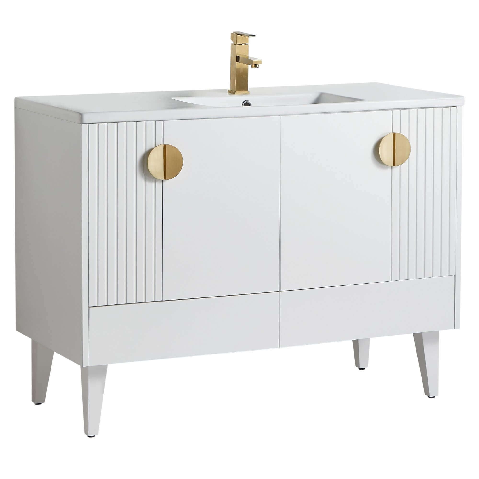 Venezian 48" White Bathroom Vanity with Brass Handles