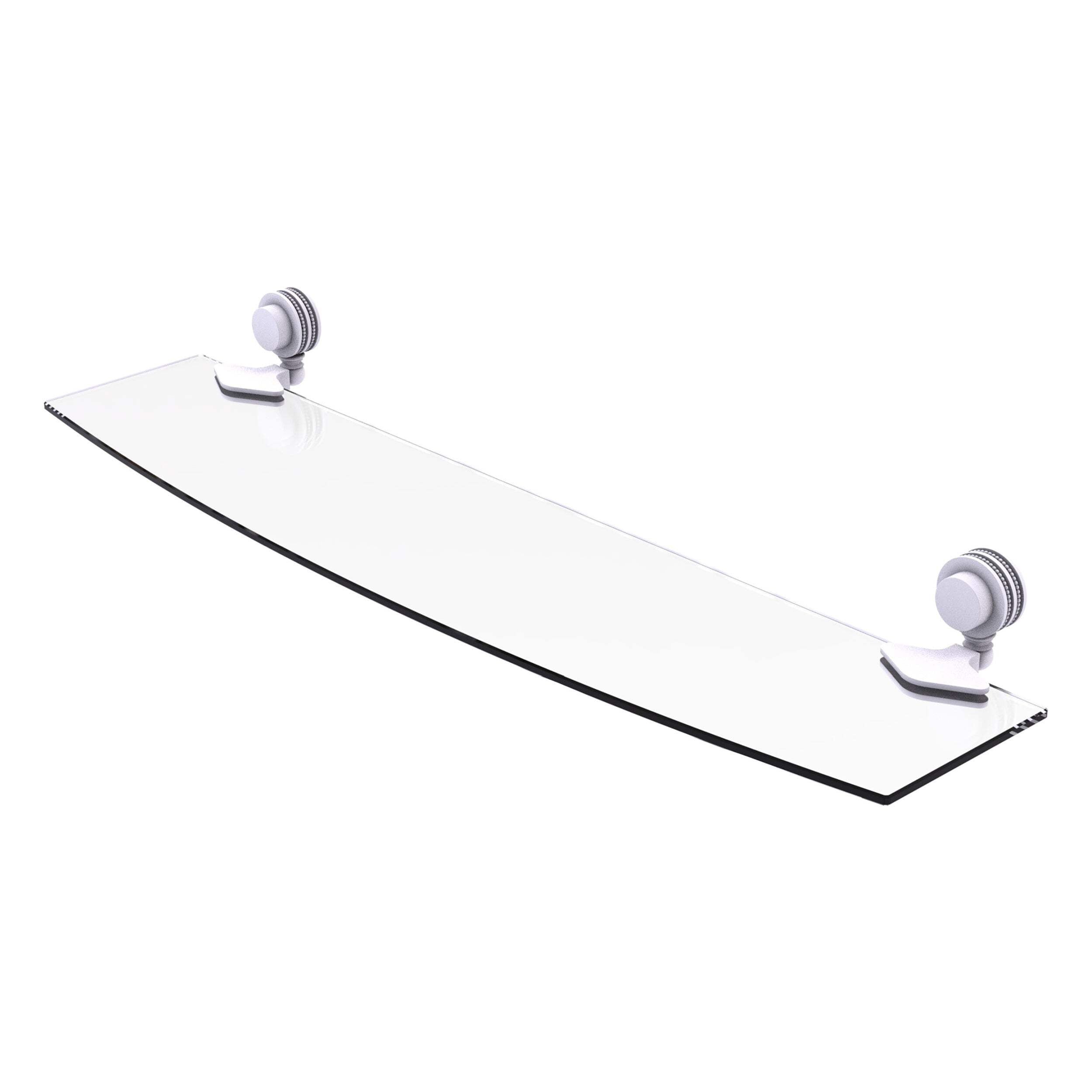 Matte White 24 Inch Glass Shelf with Brass Brackets