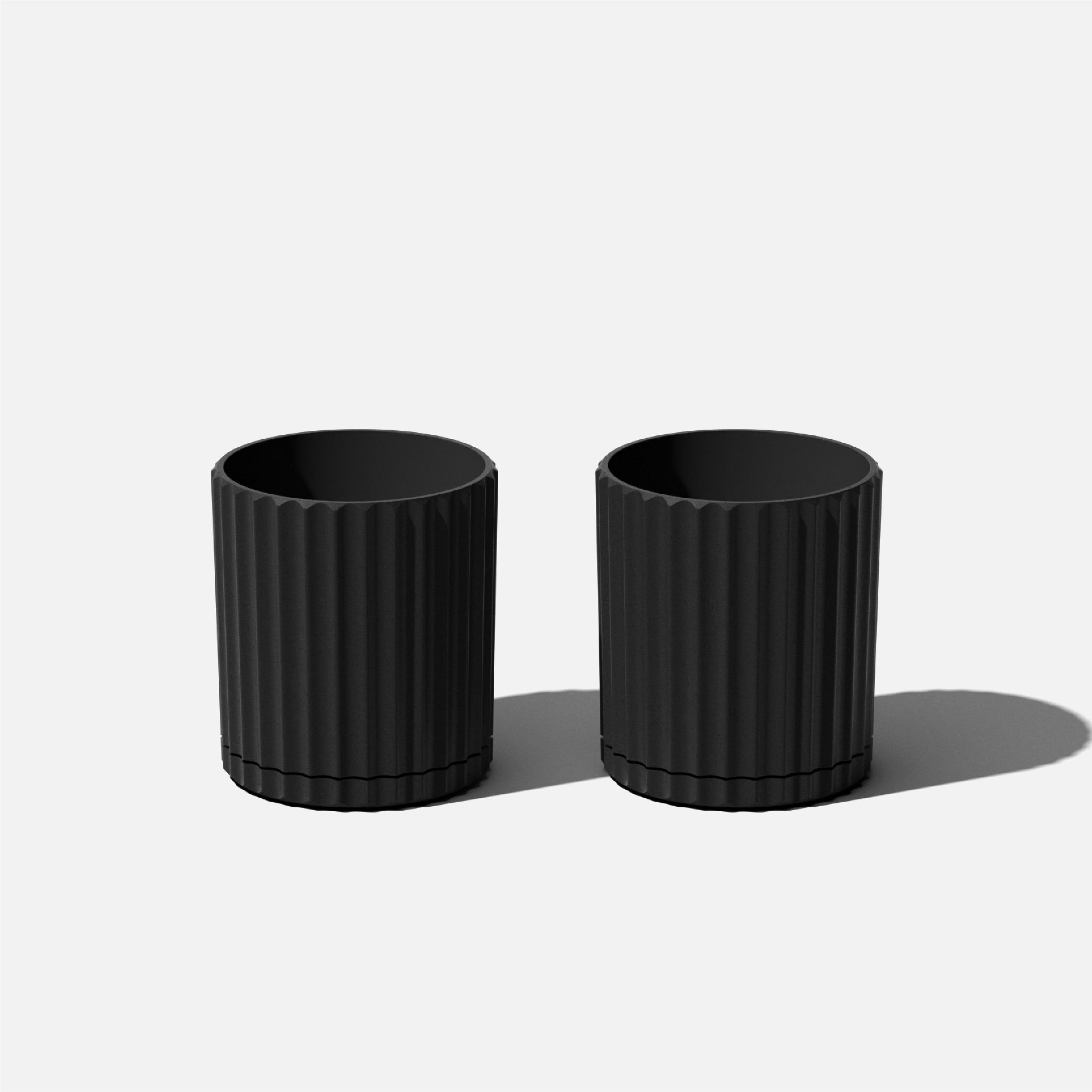 Roman Column Inspired Black Plastic-Stone 6" Planter Pair