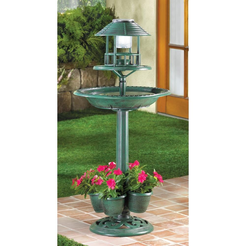 Verdigris Solar LED Garden Stand with Planter Spaces