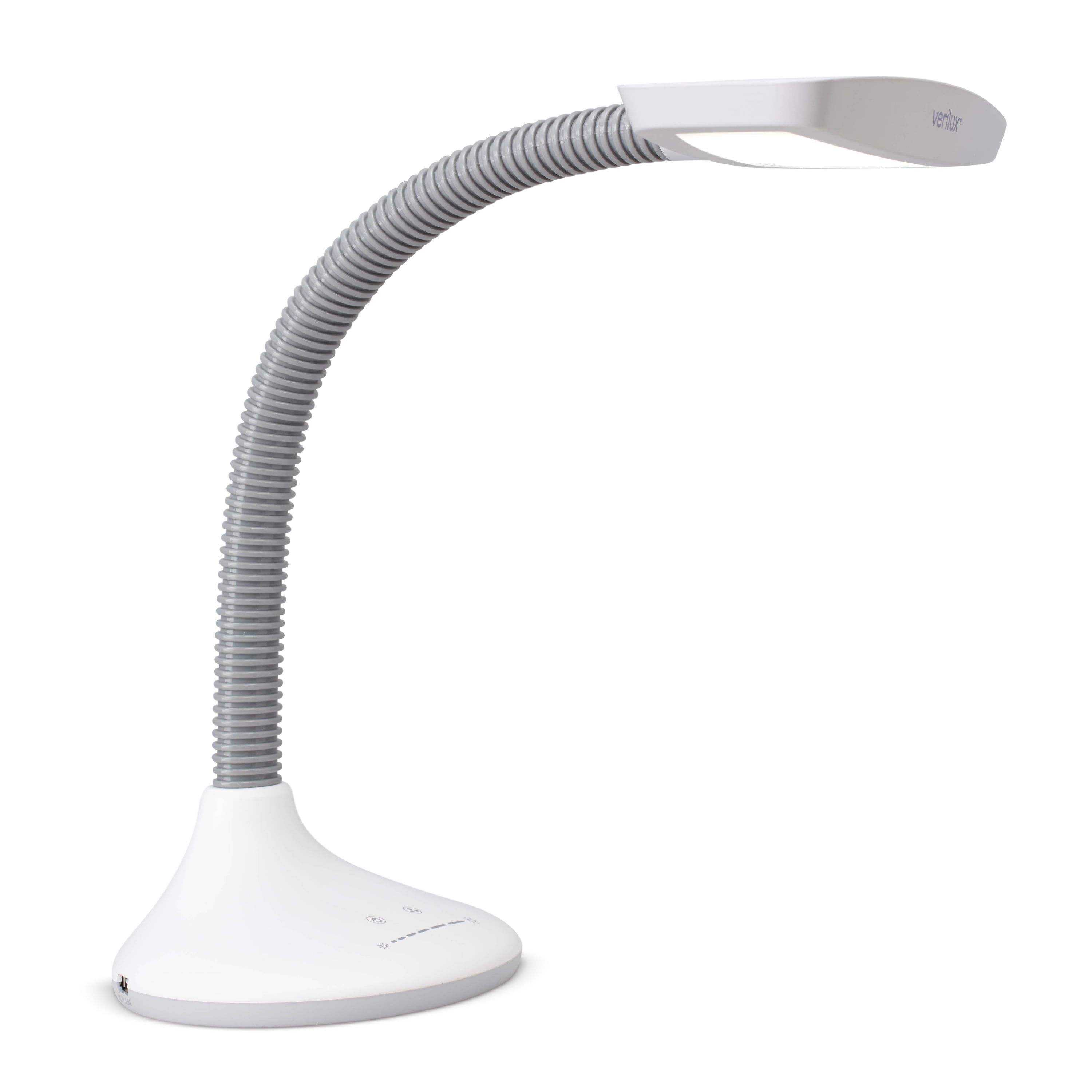 White Adjustable Arc LED Desk Lamp with USB Port