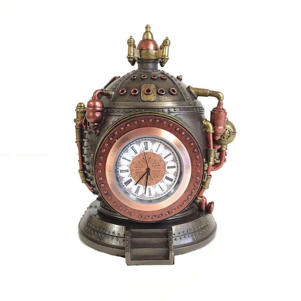 Steampunk Bronze Resin Analog Clock with Trinket Box