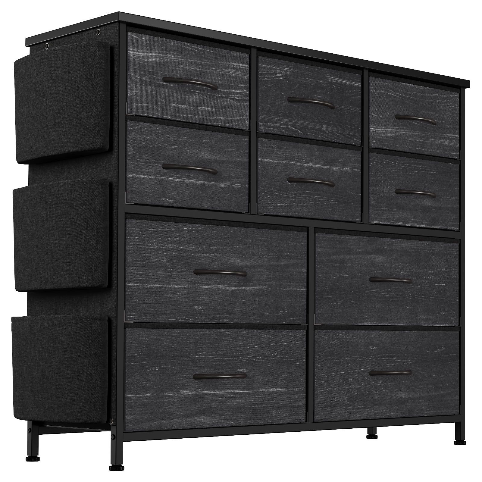 Gray Double Dresser with Fabric Drawers and Steel Frame