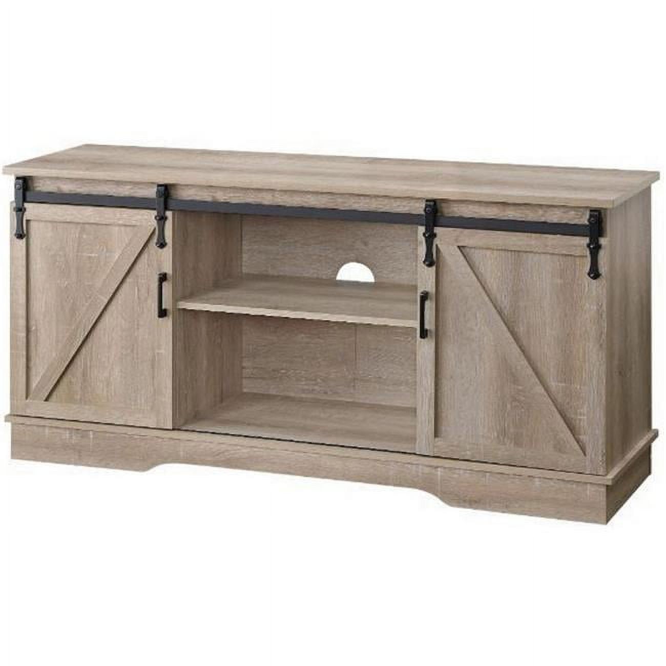 Rustic Brown Wooden TV Stand with Sliding Barn Doors