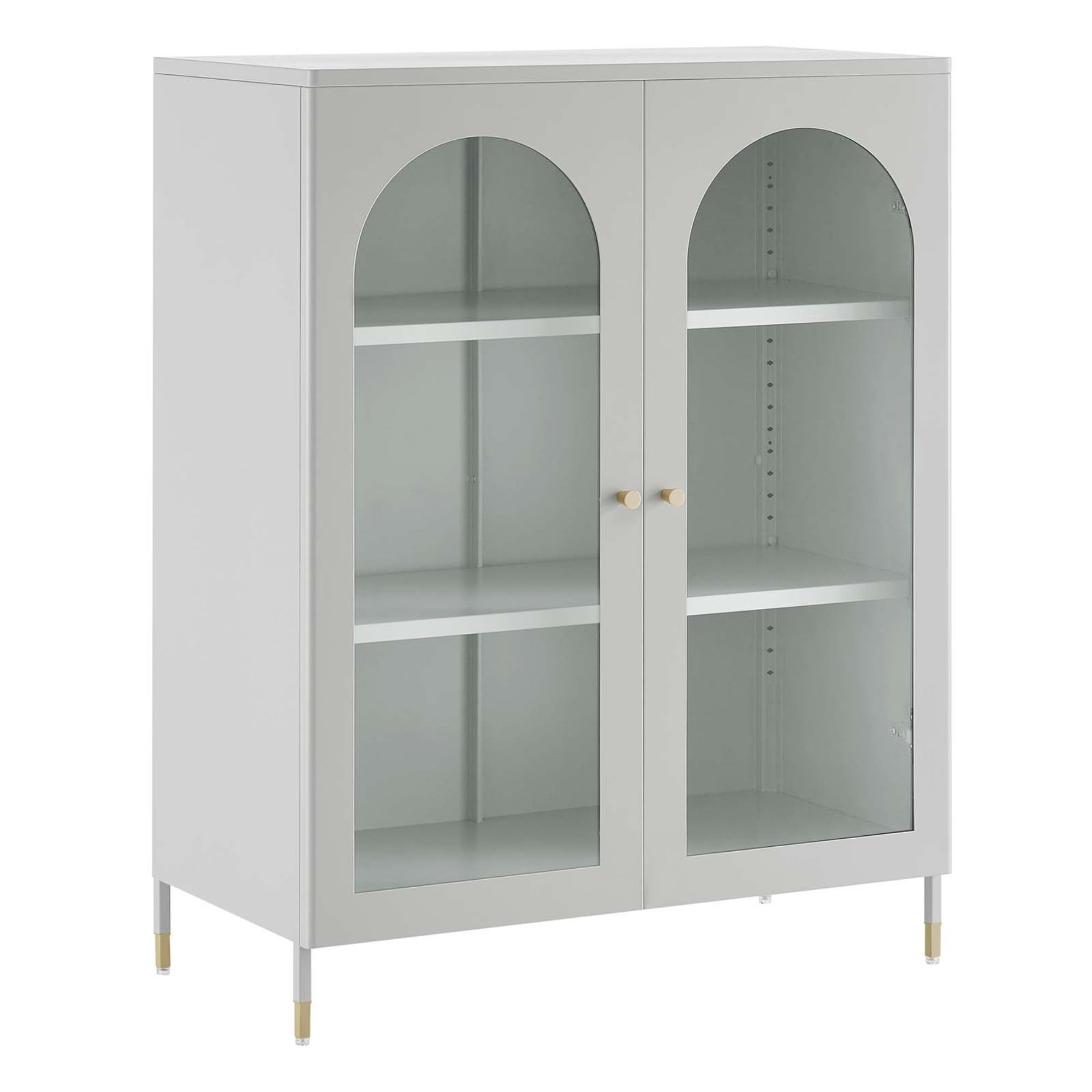 Light Gray Powder-Coated Steel Office Cabinet with Adjustable Shelves