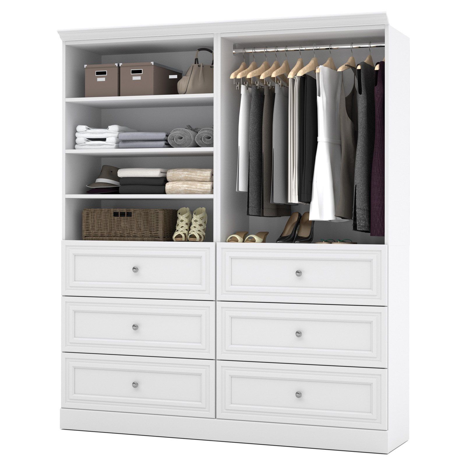 White Engineered Wood 72'' Closet Organizer with Drawers