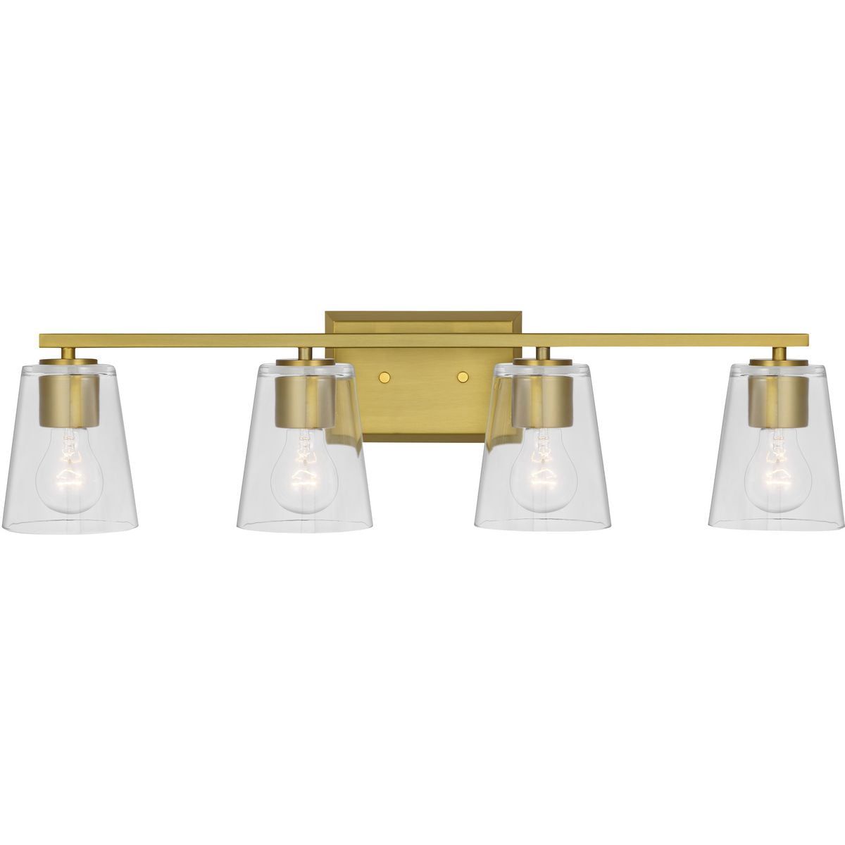 Vertex Brushed Gold Four-Light Glass Bath Vanity Fixture