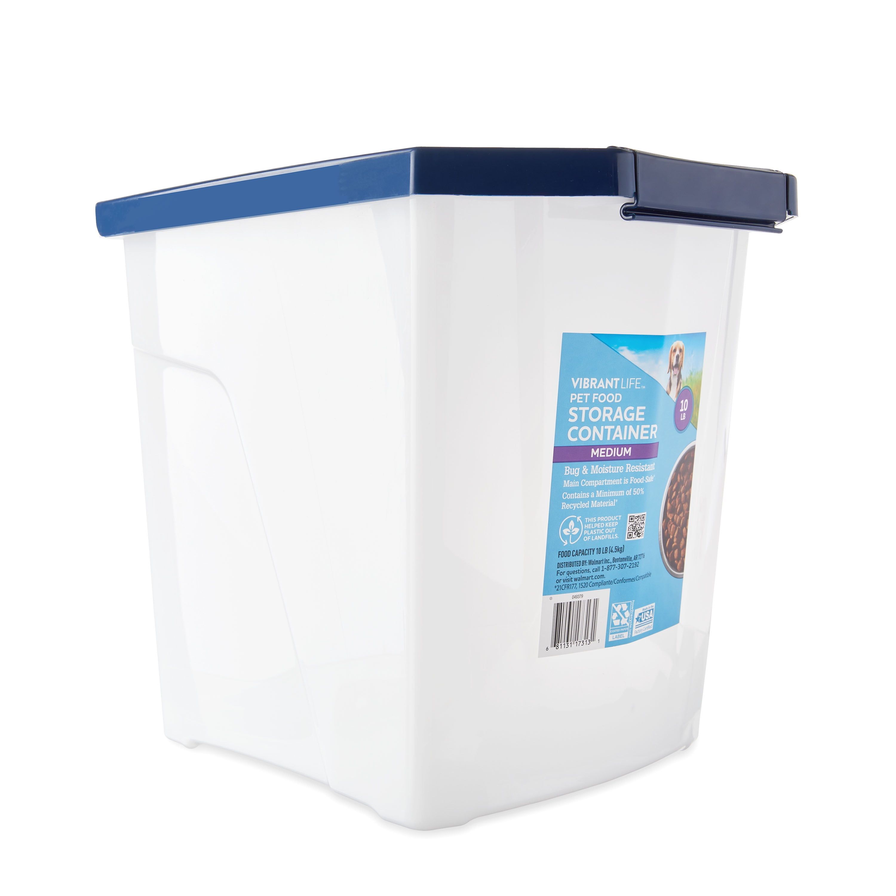 Medium Clear Plastic Pet Food Storage Container with Blue Lid