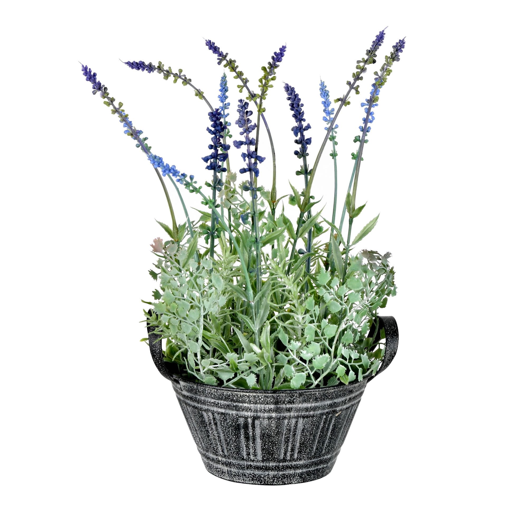 Faux Lavender Tabletop Arrangement in Galvanized Pot, 14"x7"x8"