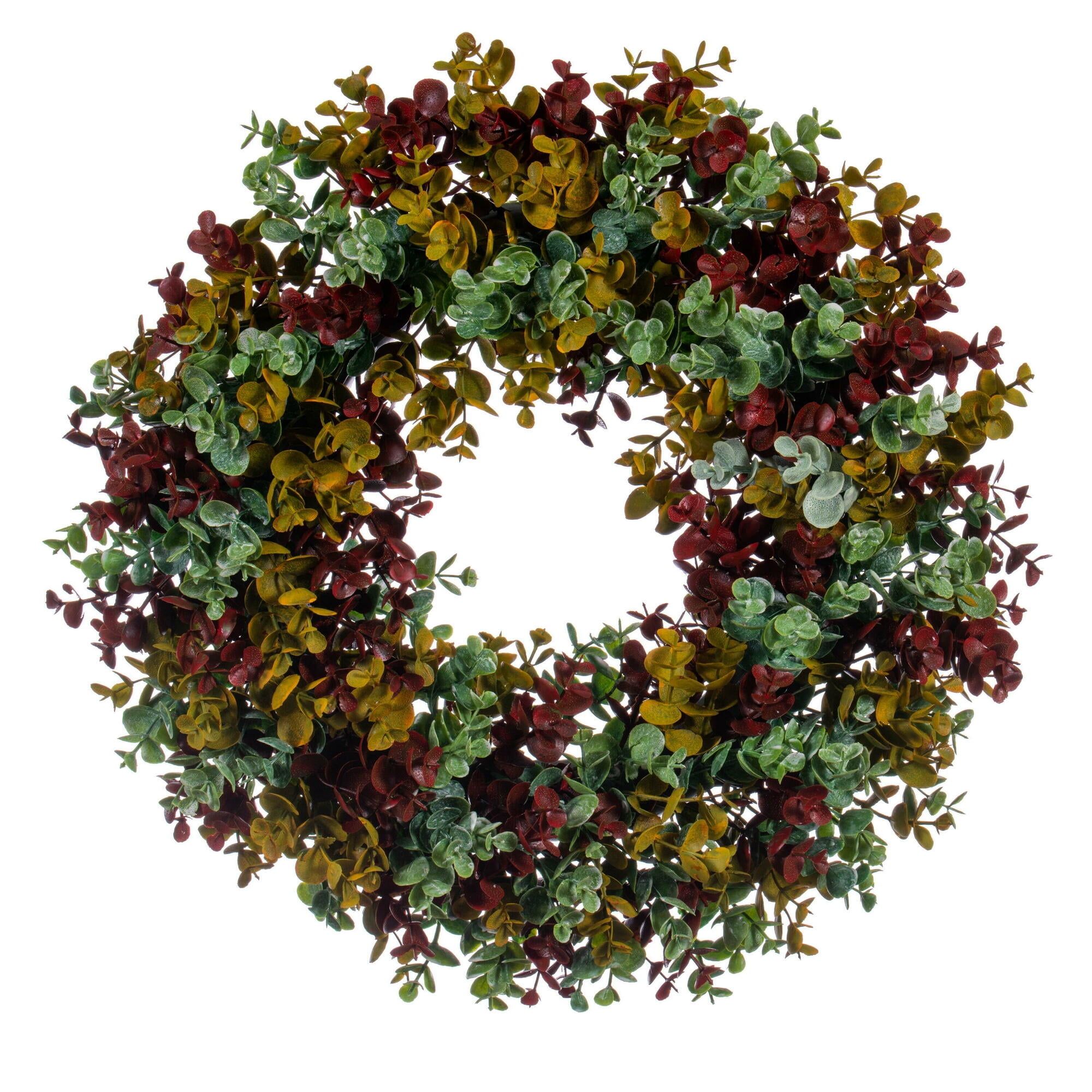 18" Red and Green Artificial Eucalyptus Front Door Wreath