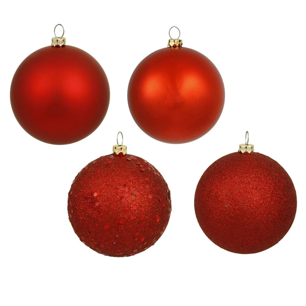 Red Shatterproof Plastic Christmas Ball Ornaments, 24-Item Set