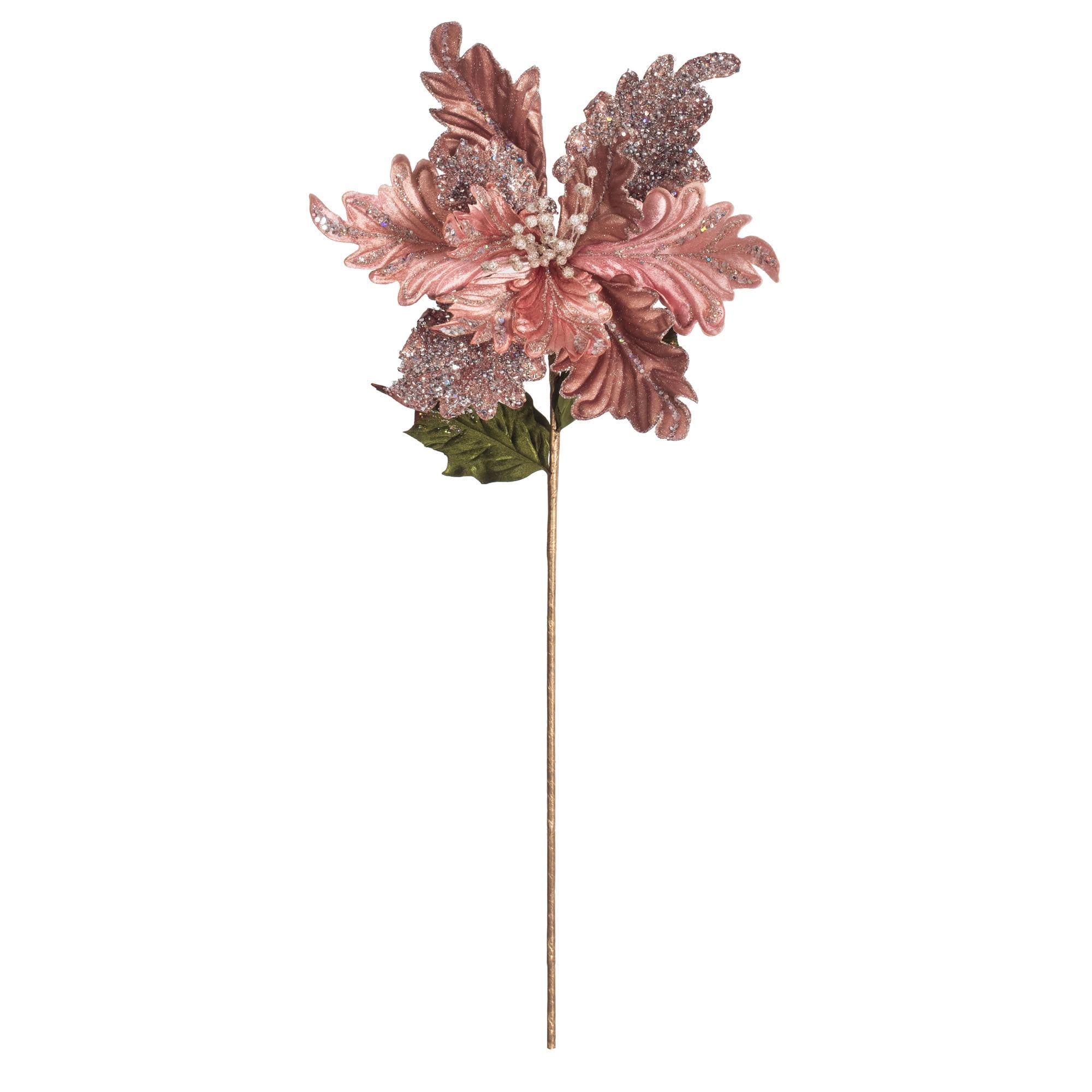 20" Rose Gold Glitter Poinsettia Artificial Christmas Stems, Pack of 3