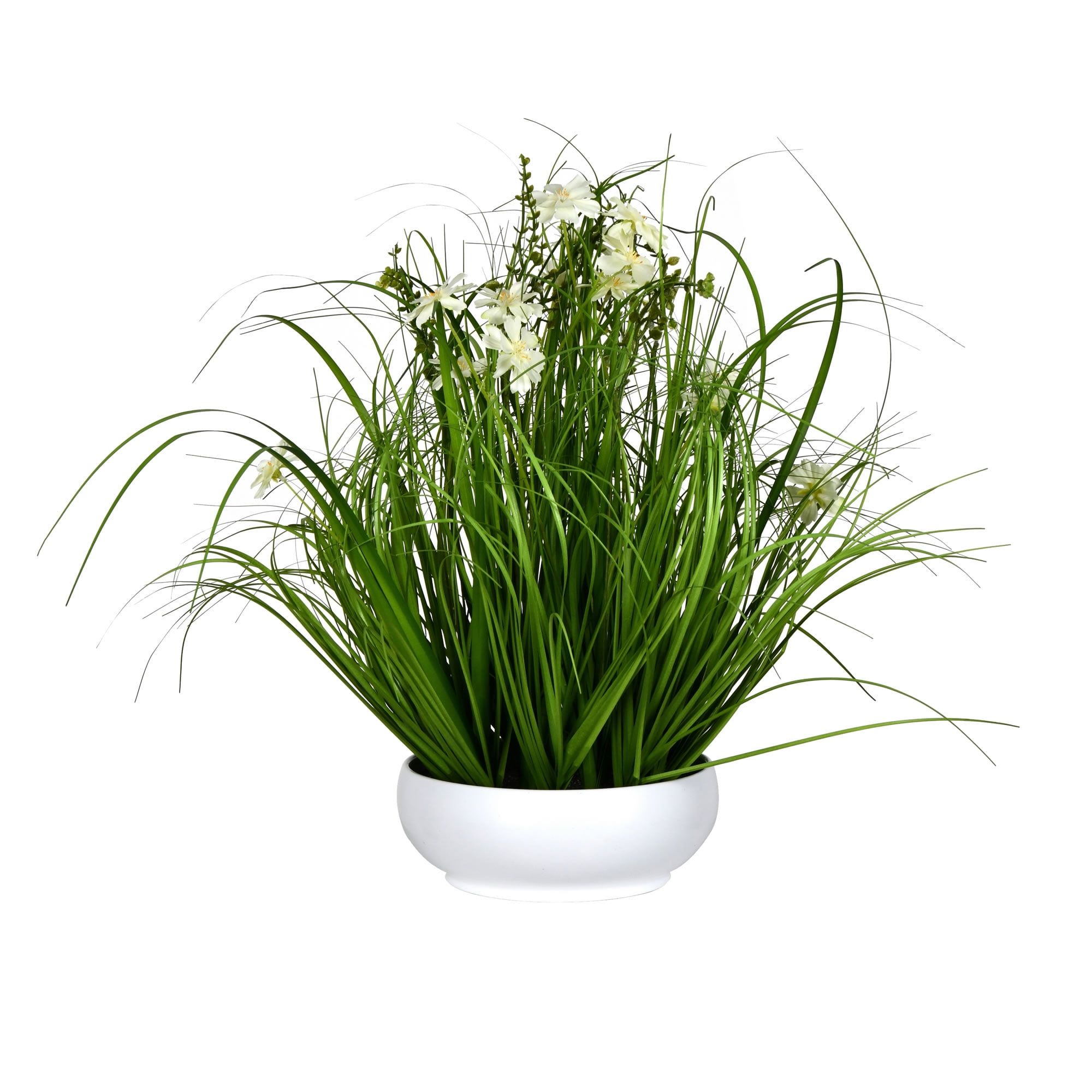 Cream and Green Artificial Grass Arrangement in White Pot, 21"