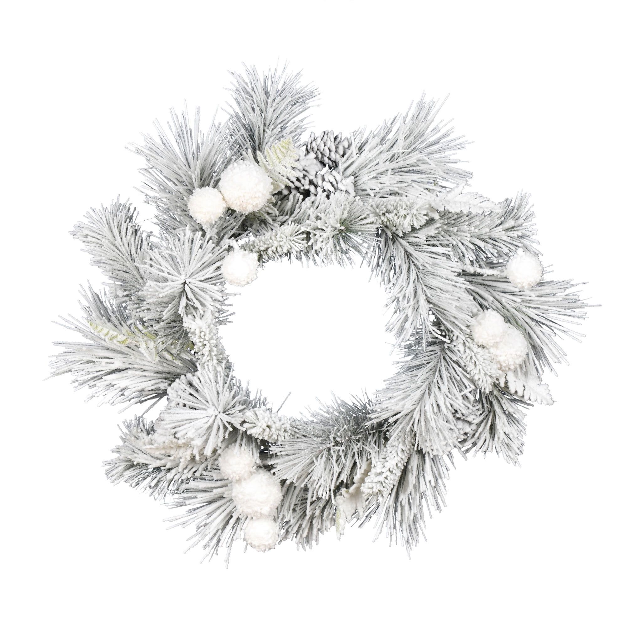 Frosted Pine Cone Christmas Wreath with Ribbon, 23"